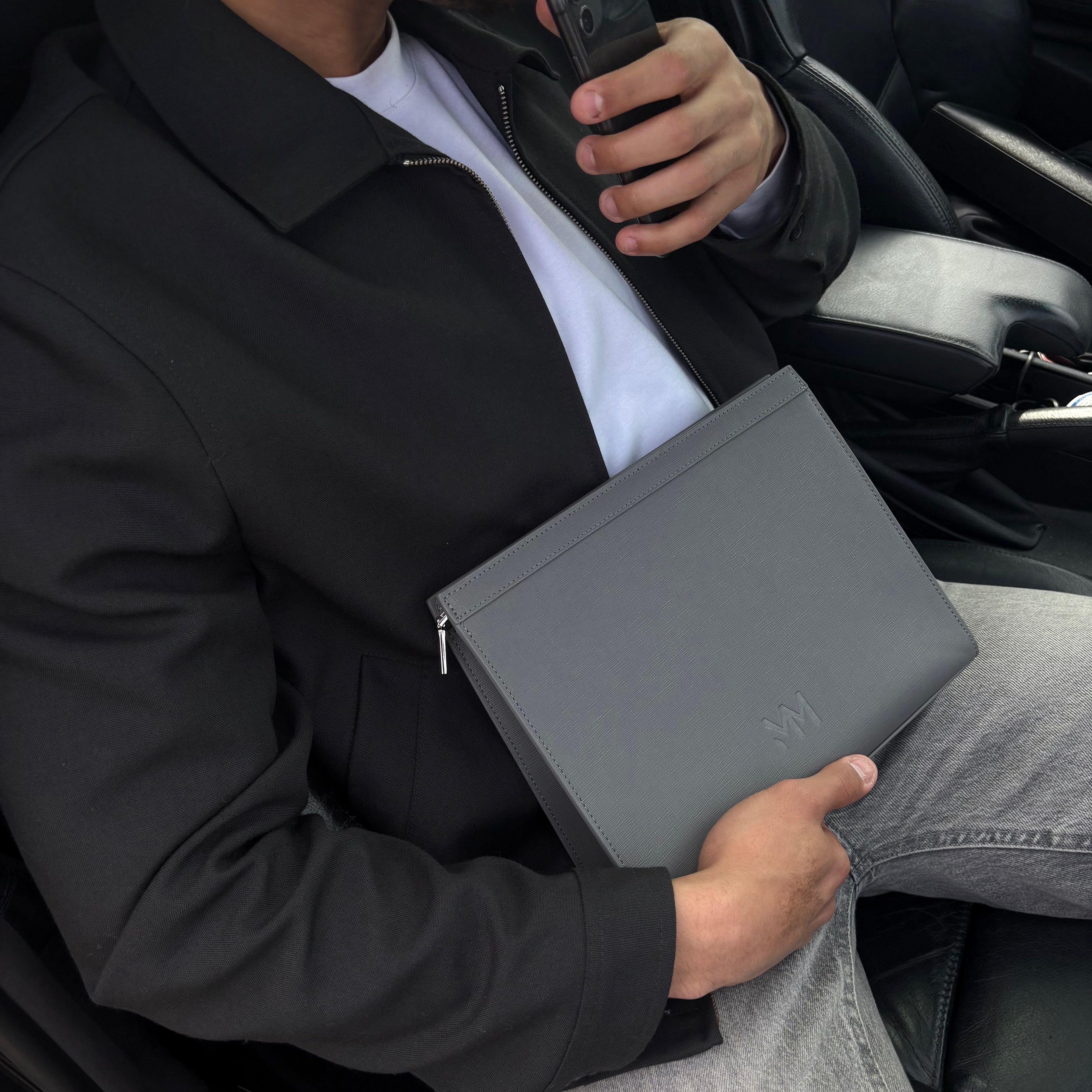 MM London Nardo Saffiano Grey Clutch Bag