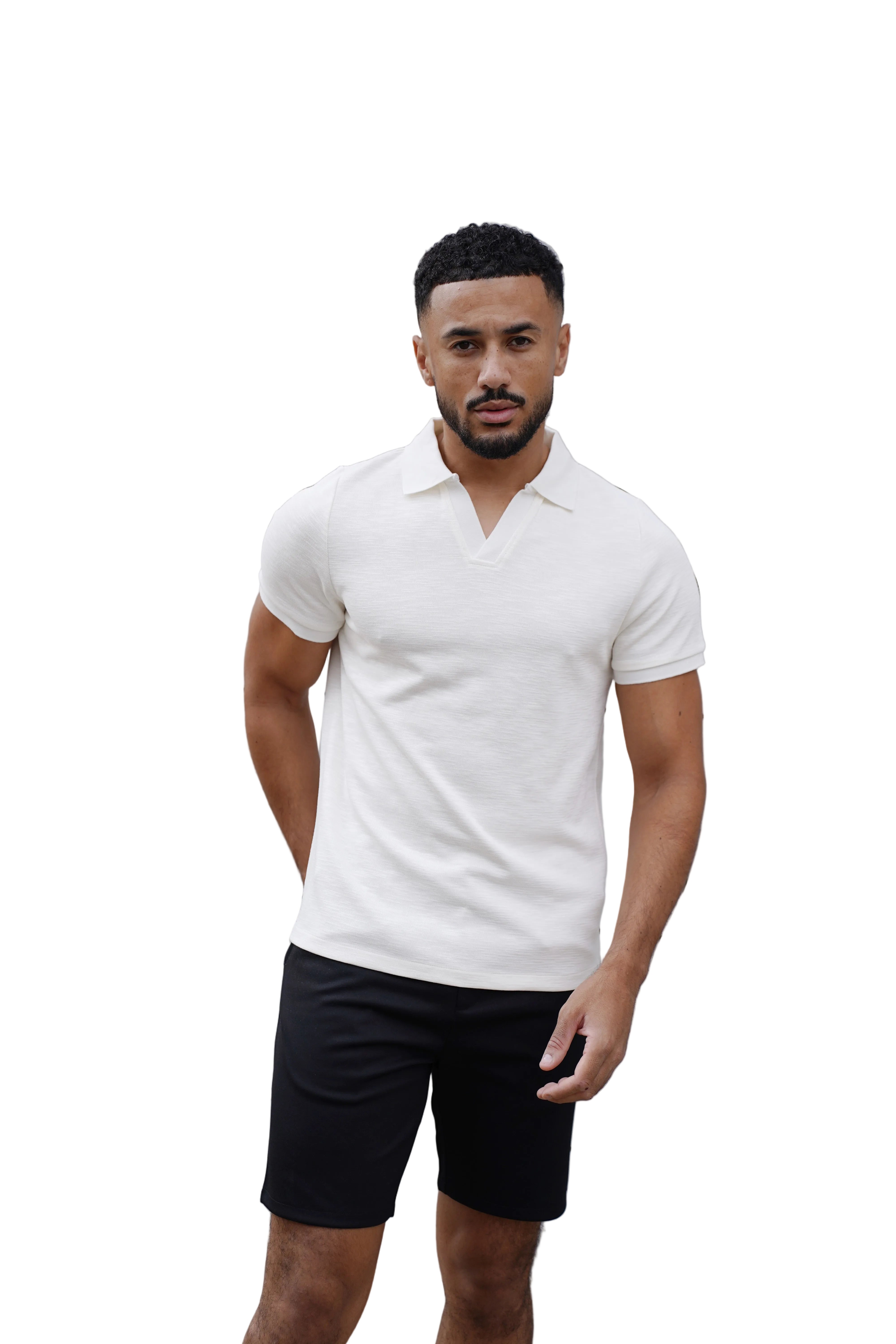 CAPO Jersey Slub Cuban White Polo Shirts