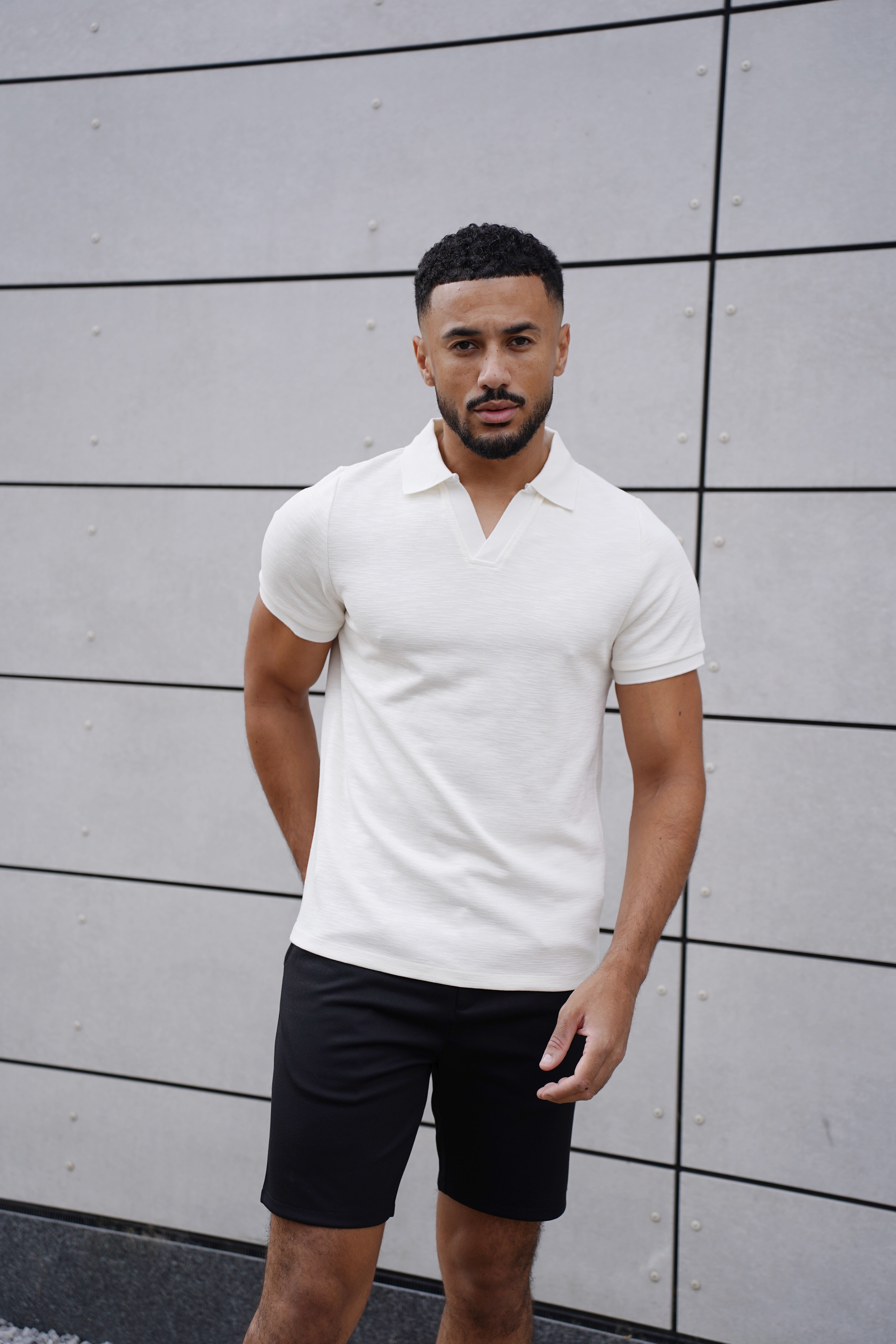 CAPO Jersey Slub Cuban White Polo Shirts