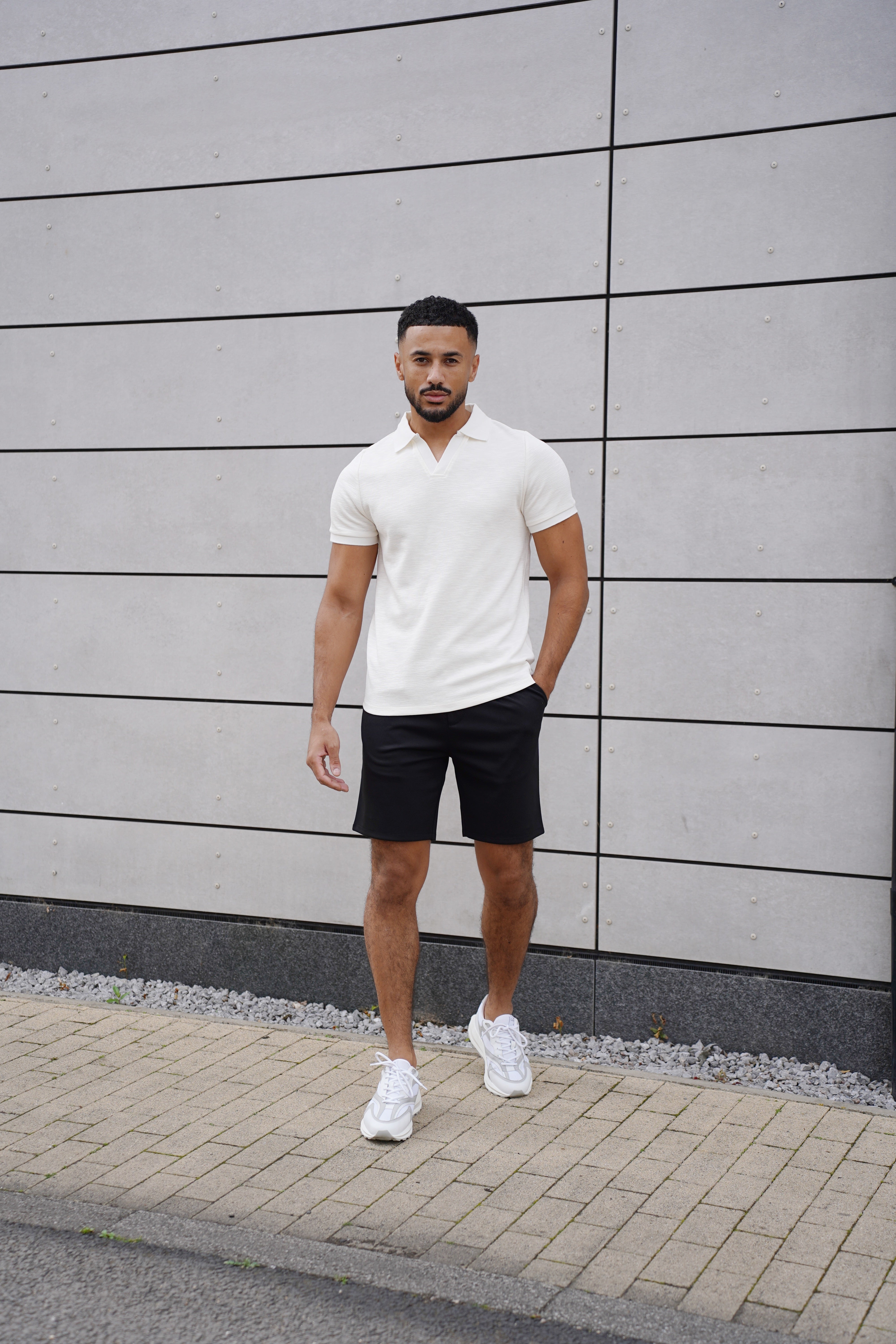 CAPO Jersey Slub Cuban White Polo Shirts