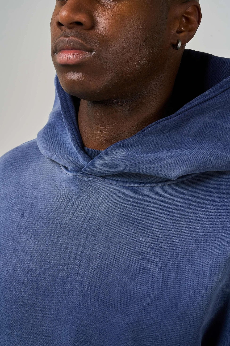 Detail view of Kaizen Market Blank Heavyweight Fade Out Blue Hoodie