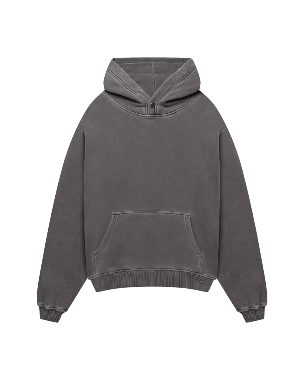 Front view of Kaizen Market Blank Heavyweight Washed Vintage Wash Faded Charcoal Hoodie