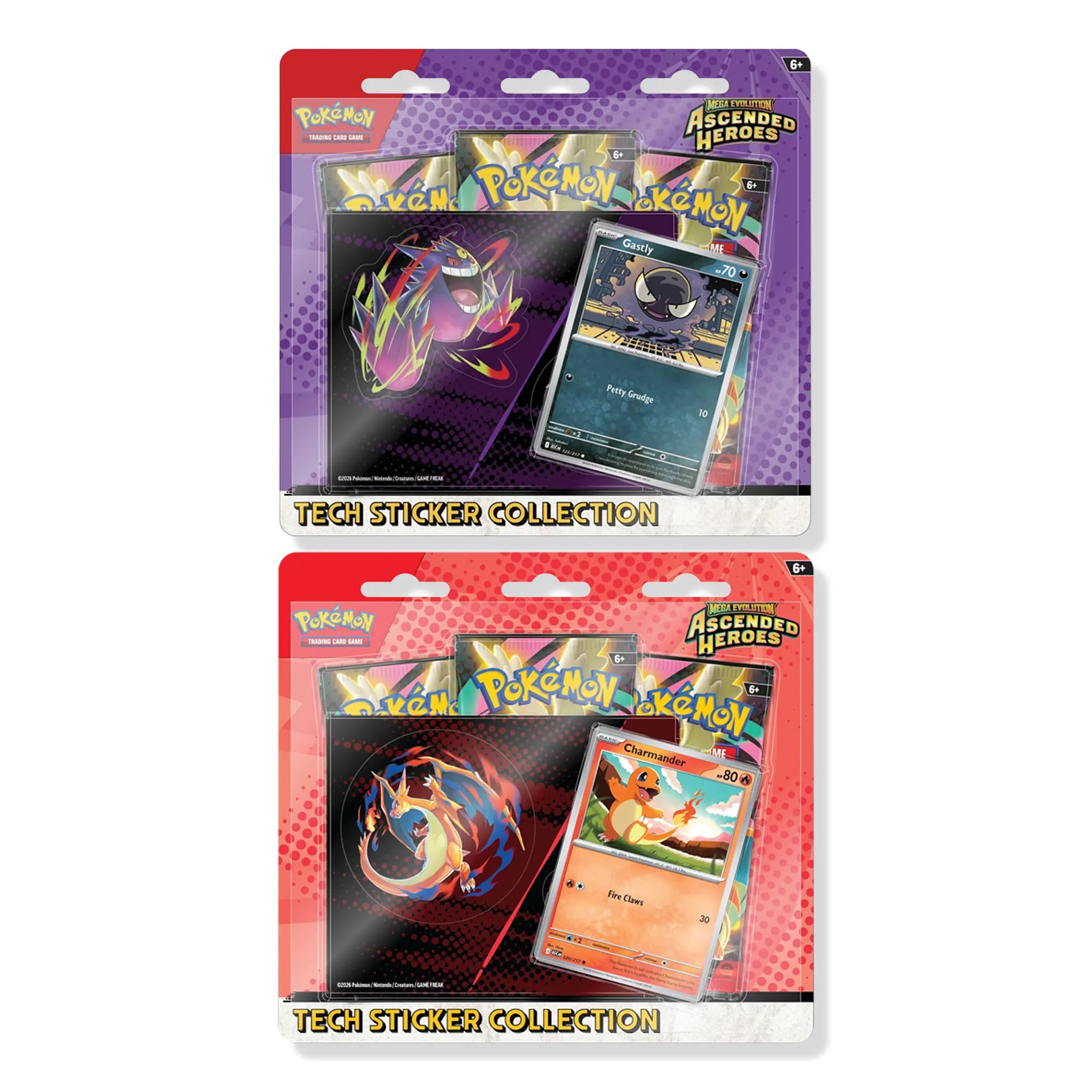 Front View of Pokemon Mega Evolution Ascended Heroes Charmander & Gastly Tech Sticker Collection Bundle (2026)
