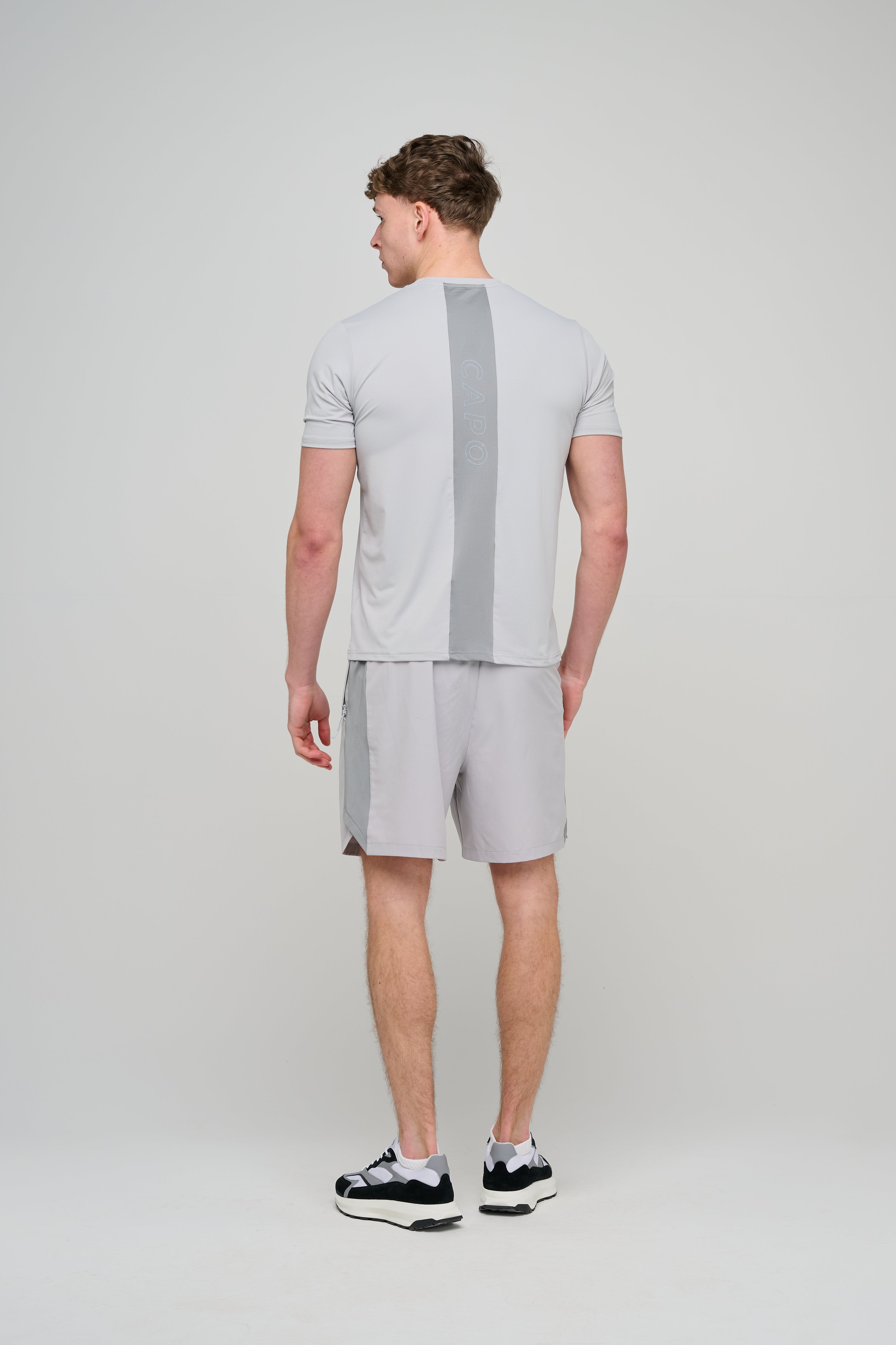 Back view of CAPO Active Performance Light Grey Shorts