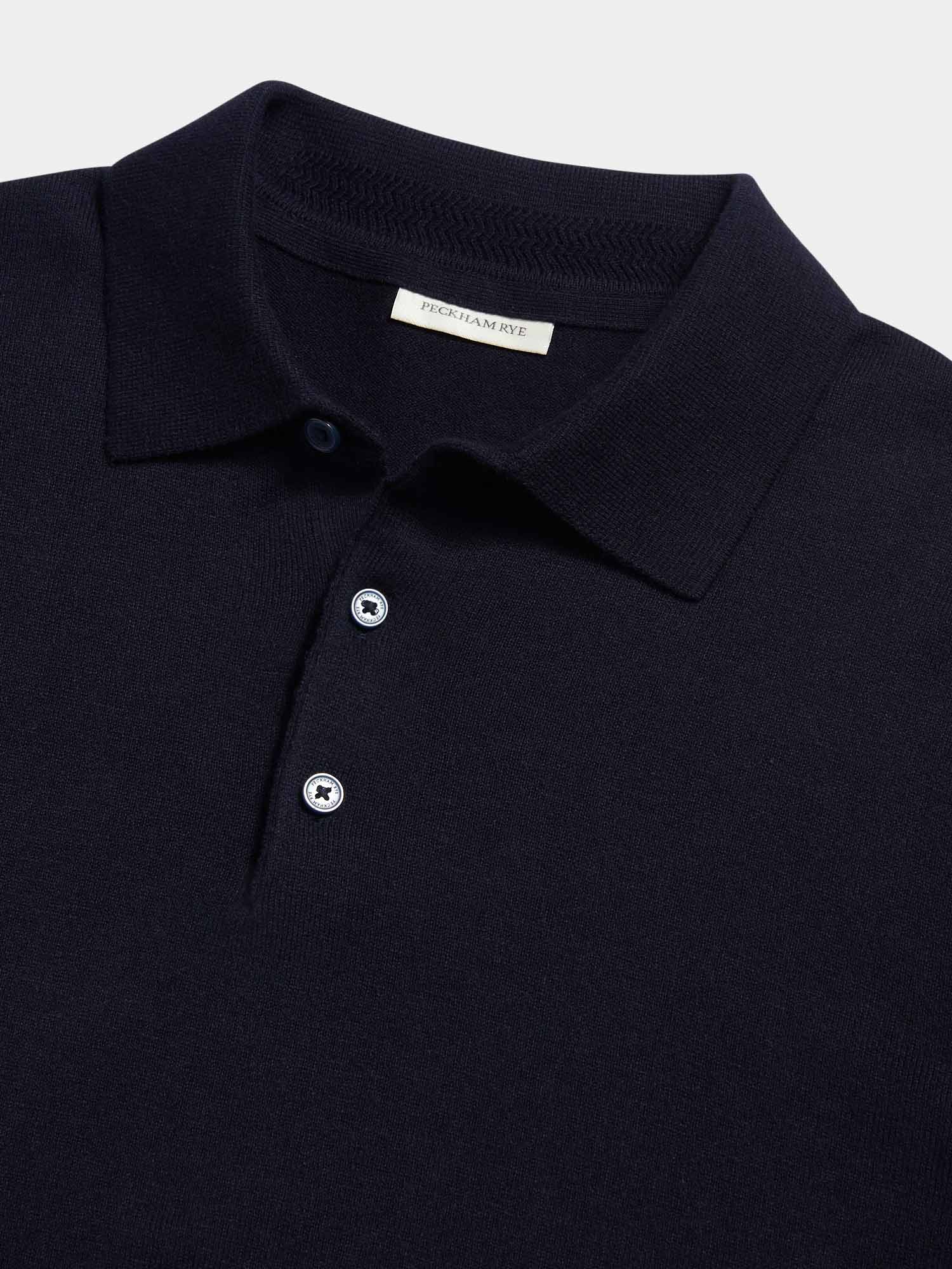 Peckham Rye Knit L/S Dark Sapphire Navy Polo Shirt
