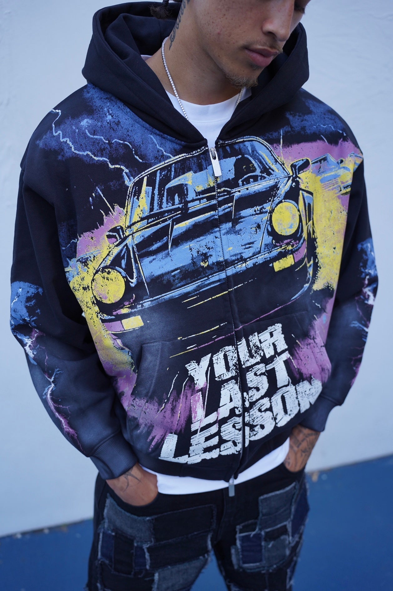 Last Lesson Car Graphic Black Hoodie