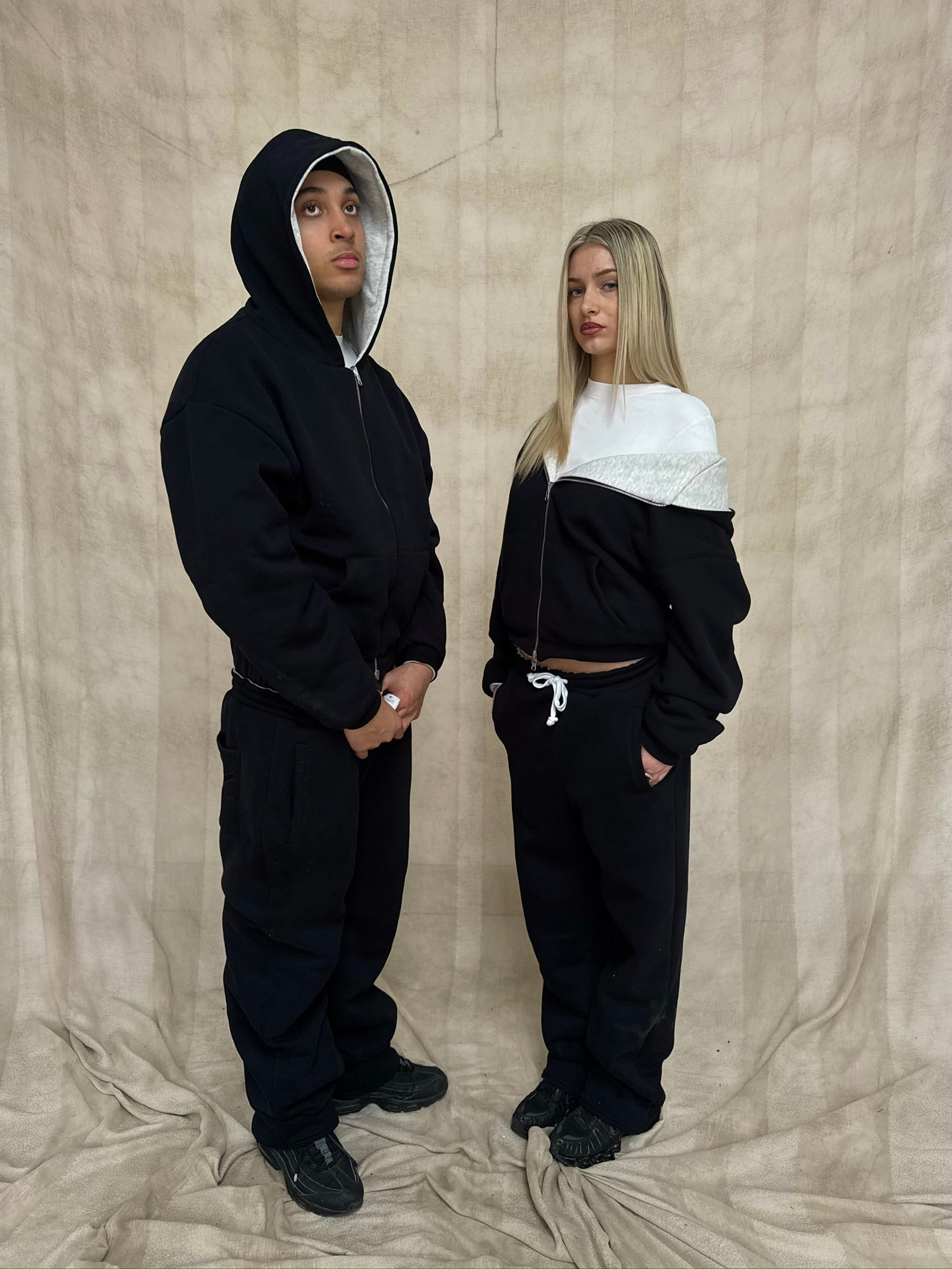 Model view of Kaizen Market Reversible ZIP Grey Black Hoodie