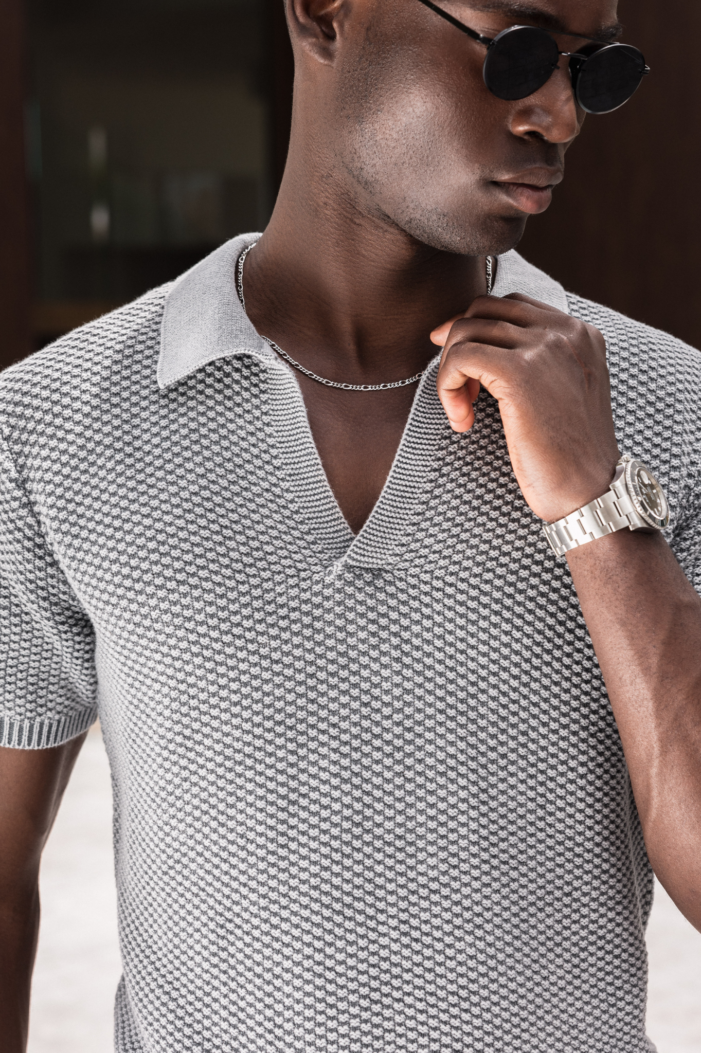 CAPO Acid Wash Cuban Grey Polo Shirt