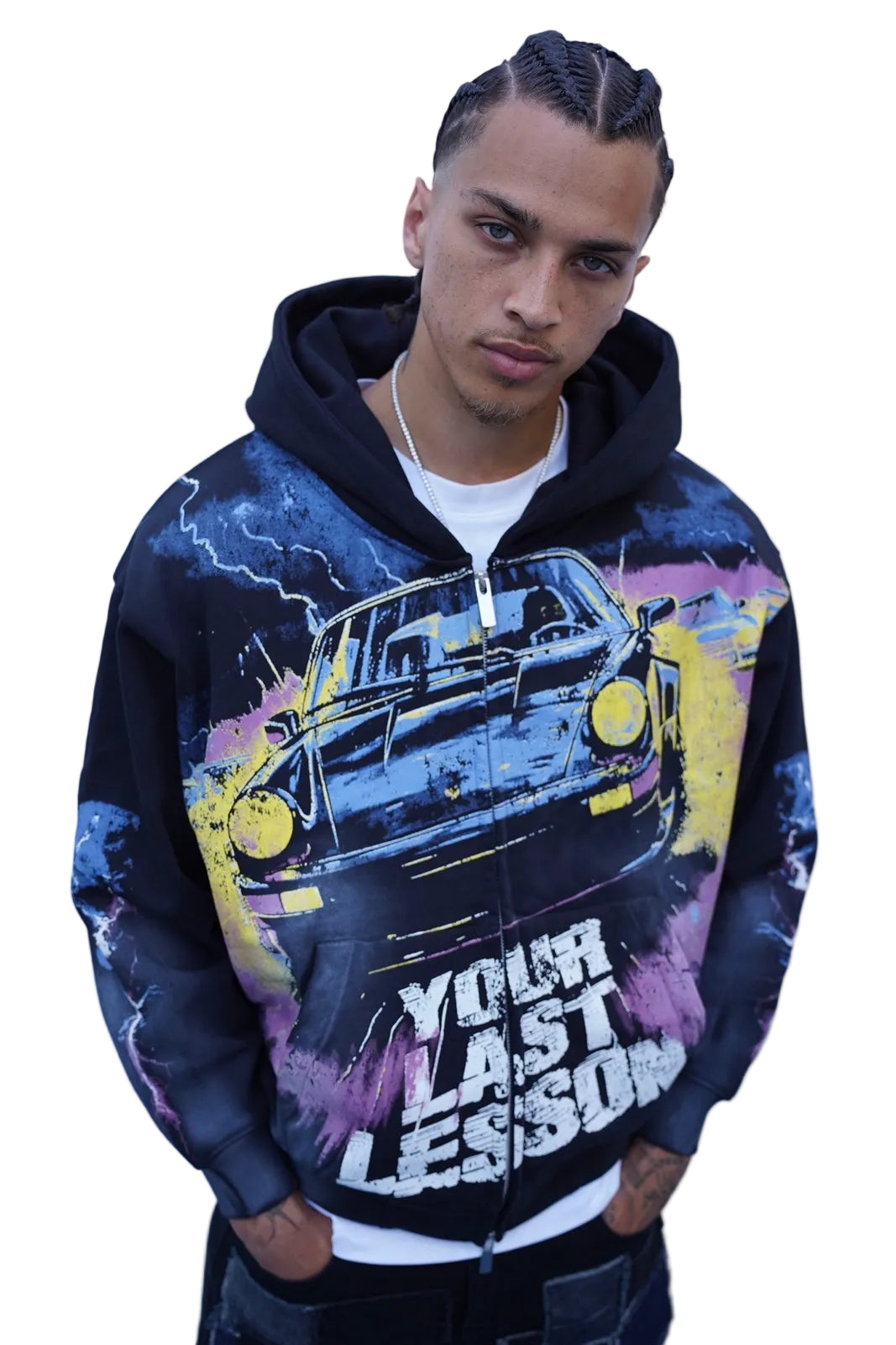 Last Lesson Car Graphic Black Hoodie