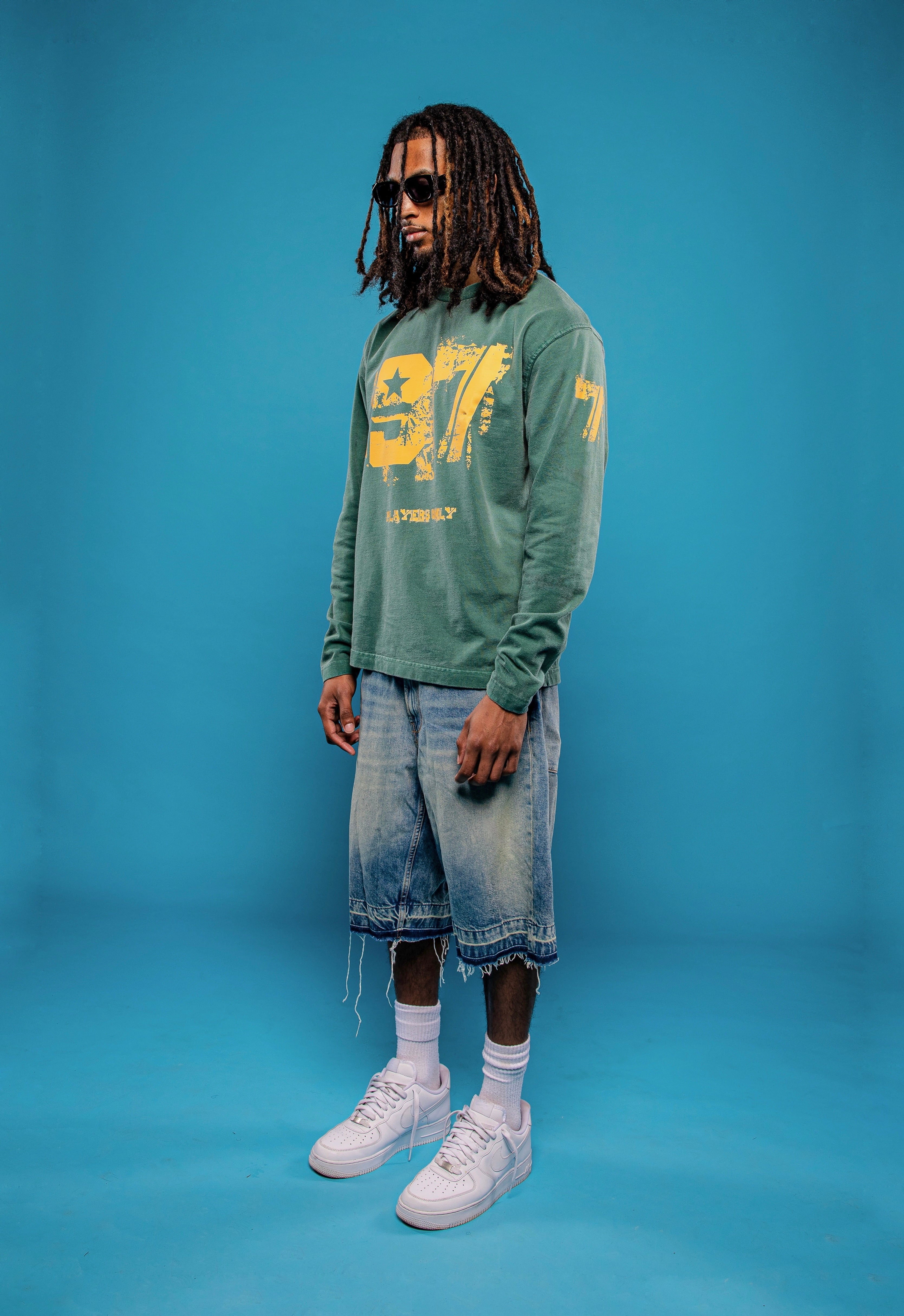 Players Only Distressed 97 L/S Washed Forrest Green T-Shirt