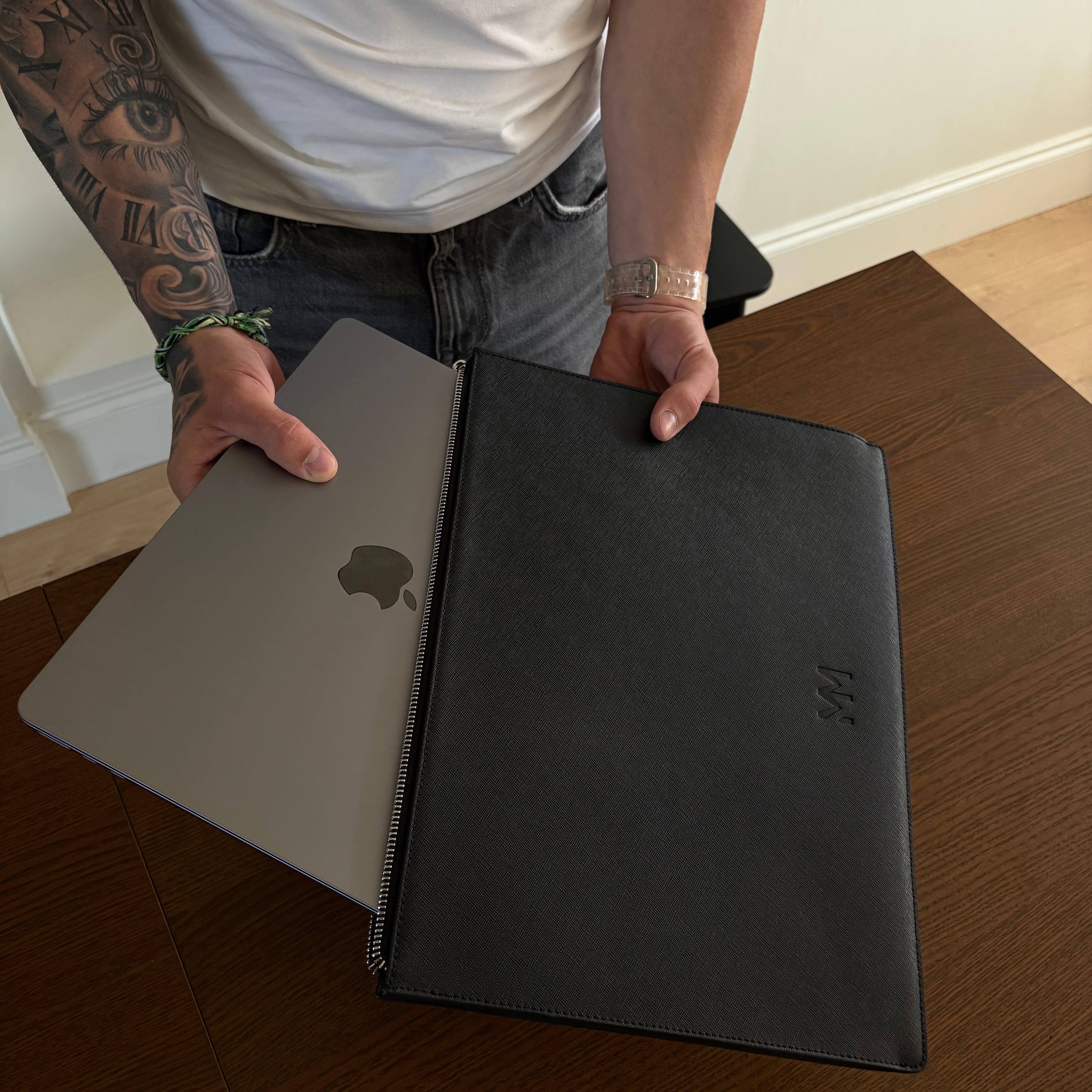 MM London Saffiano Black Laptop Pouch