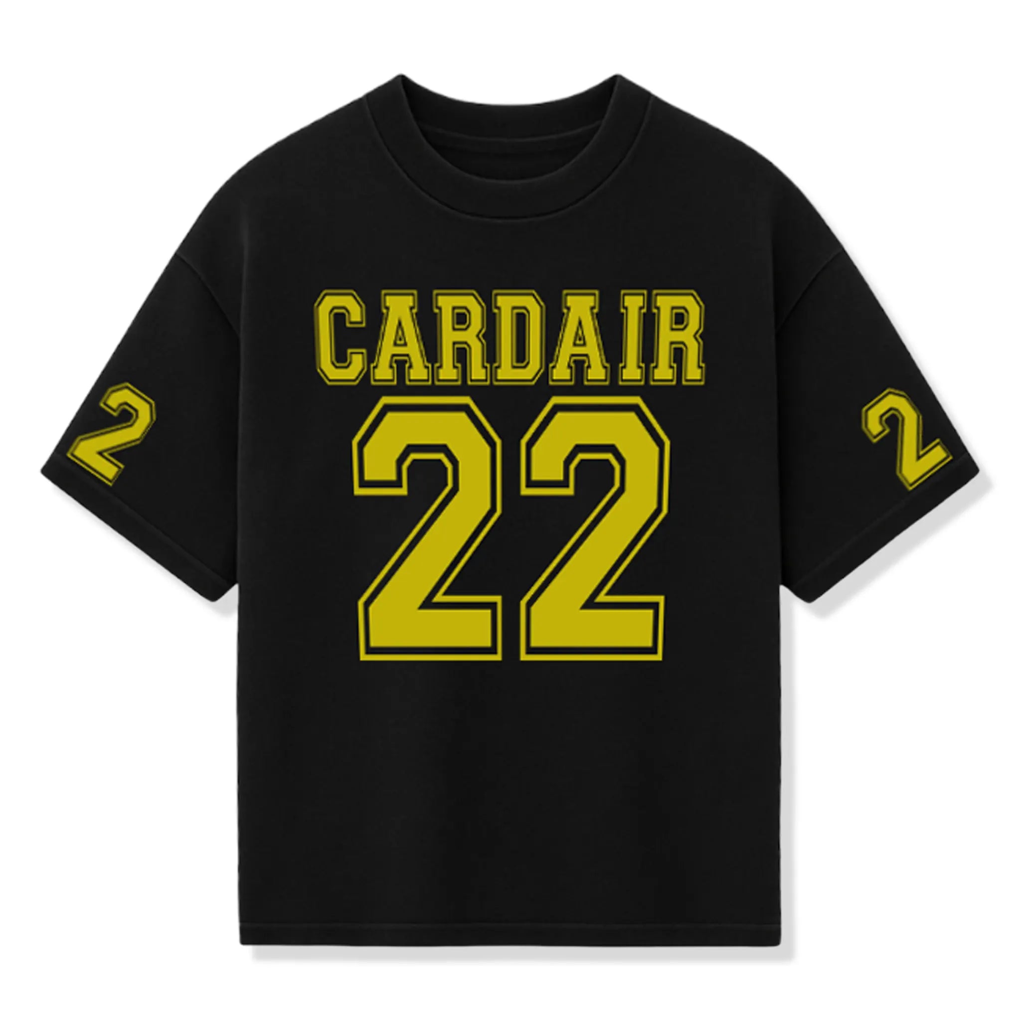 Front View of Cardair Varsity Black T-Shirt