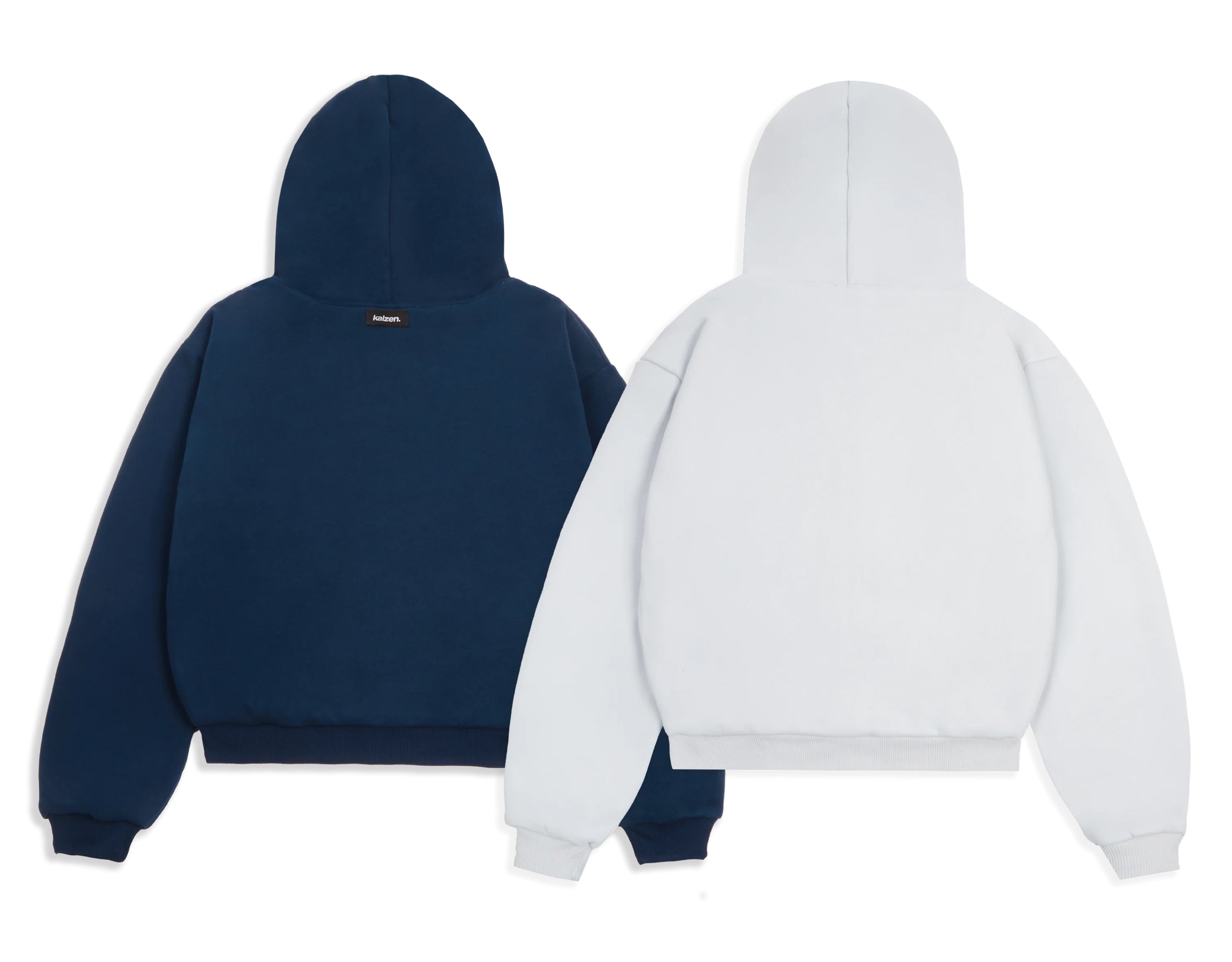 Back View of Kaizen Market Reversible Navy & Stone Zip-Up Hoodie