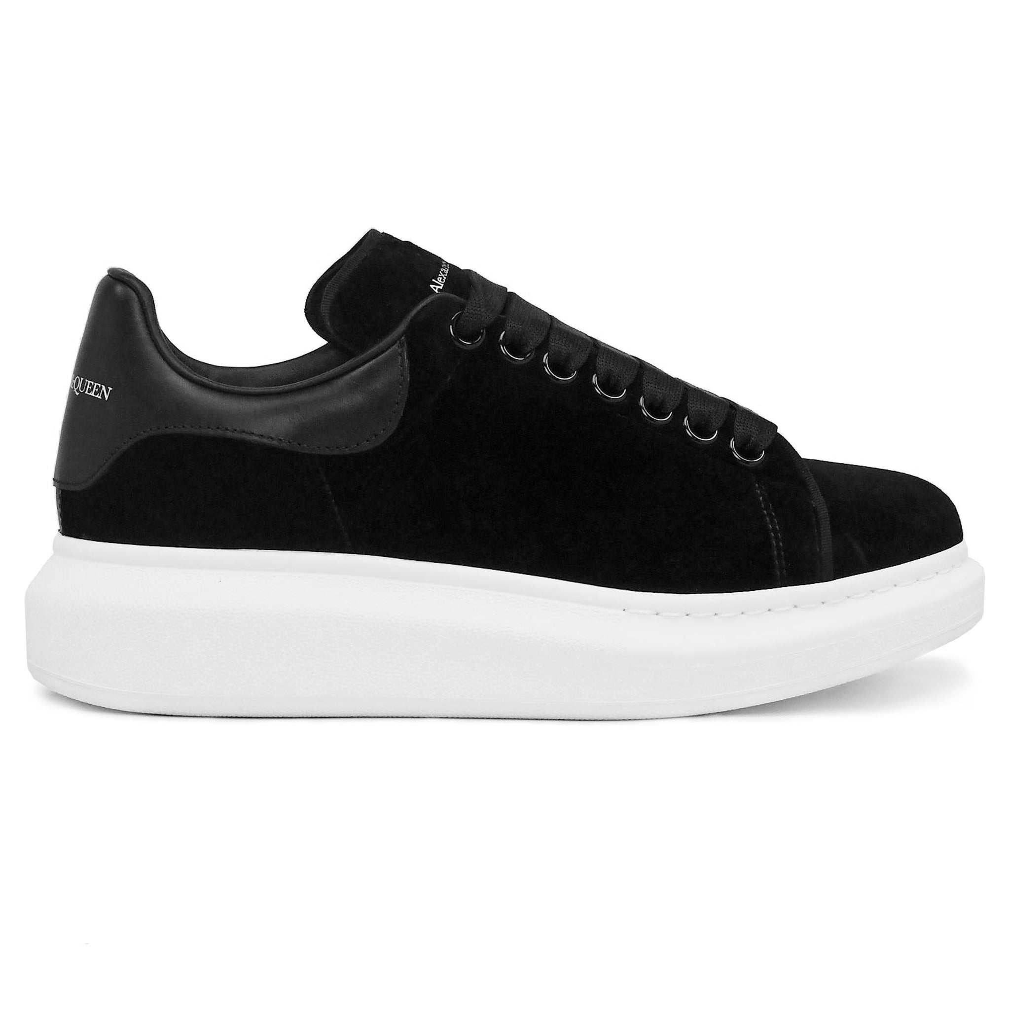 Side view of Alexander Mcqueen Raised Sole Black Velvet Trainers