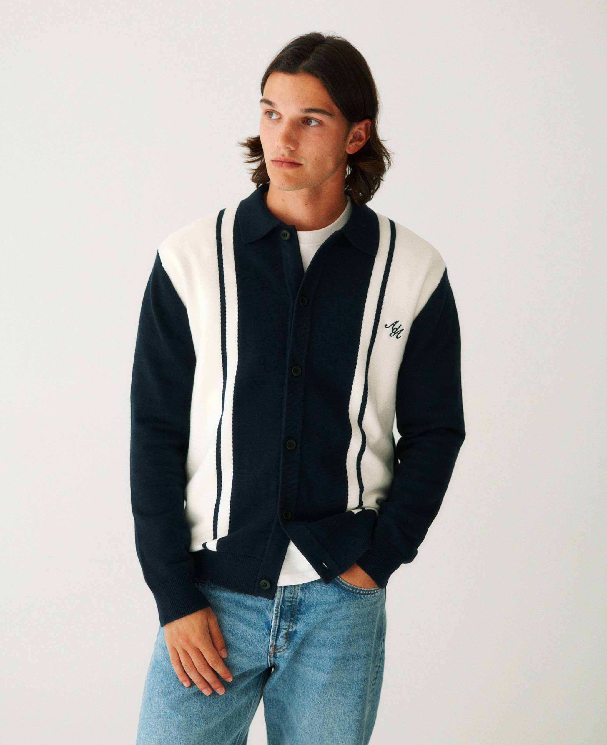 Alma De Ace Adoria Knitted Navy Cream Shirt