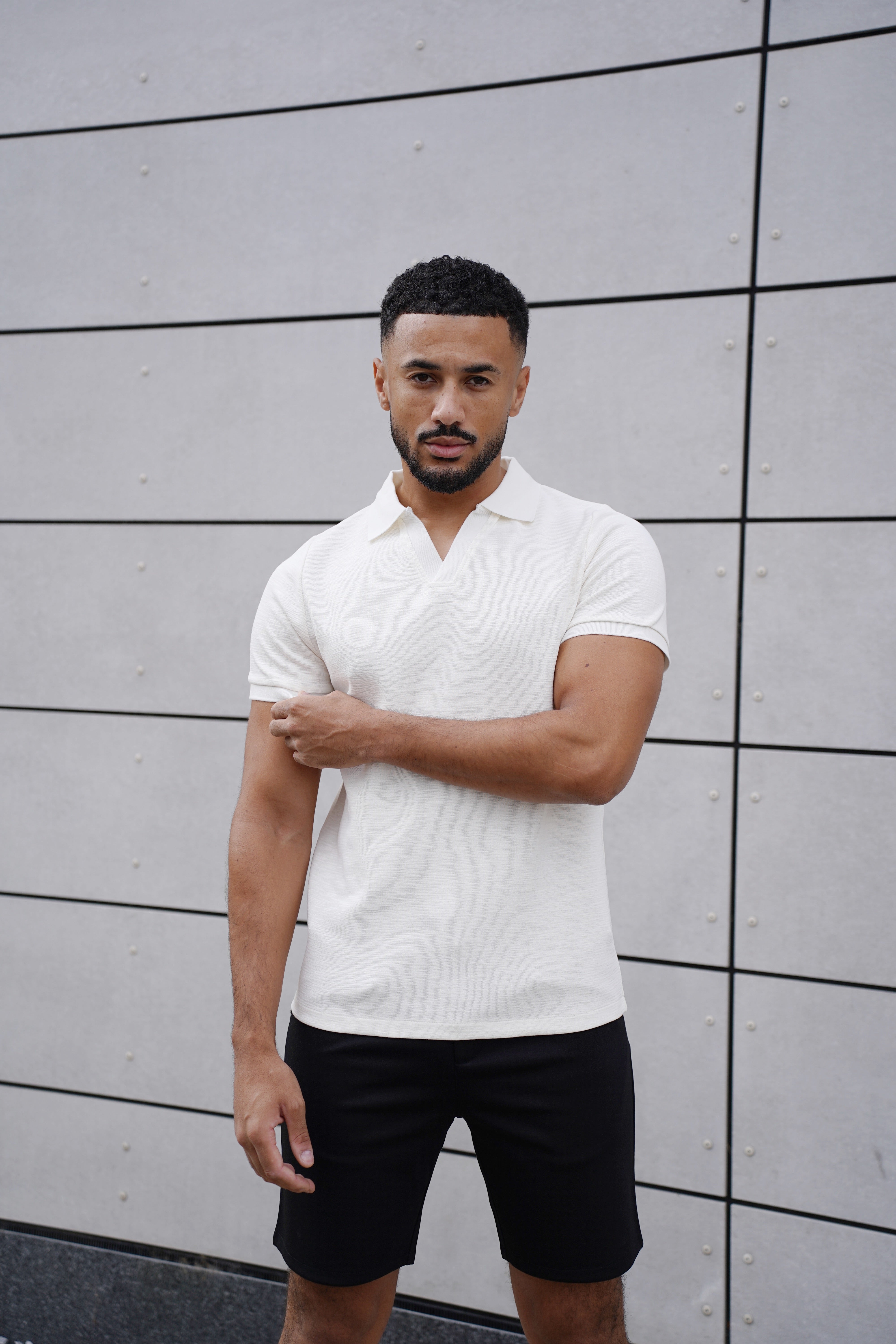 CAPO Jersey Slub Cuban White Polo Shirts