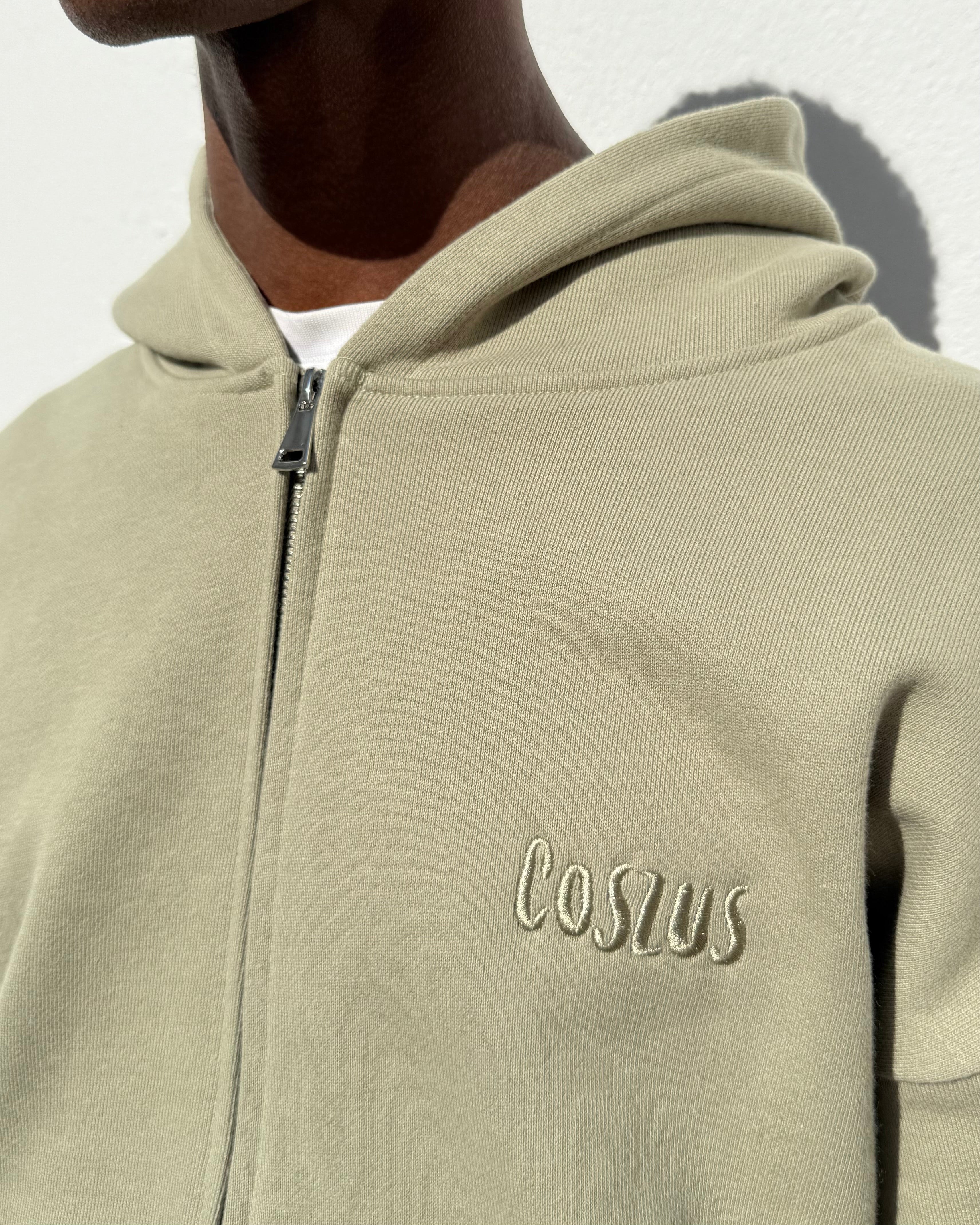 Coszus Embroidered Sage Zip-Up Hoodie