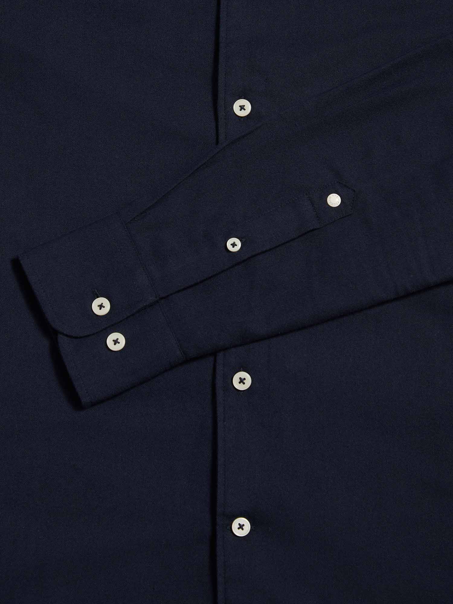 Peckham Rye Herringbone Spread Dark Sapphire Navy Flannel Shirt