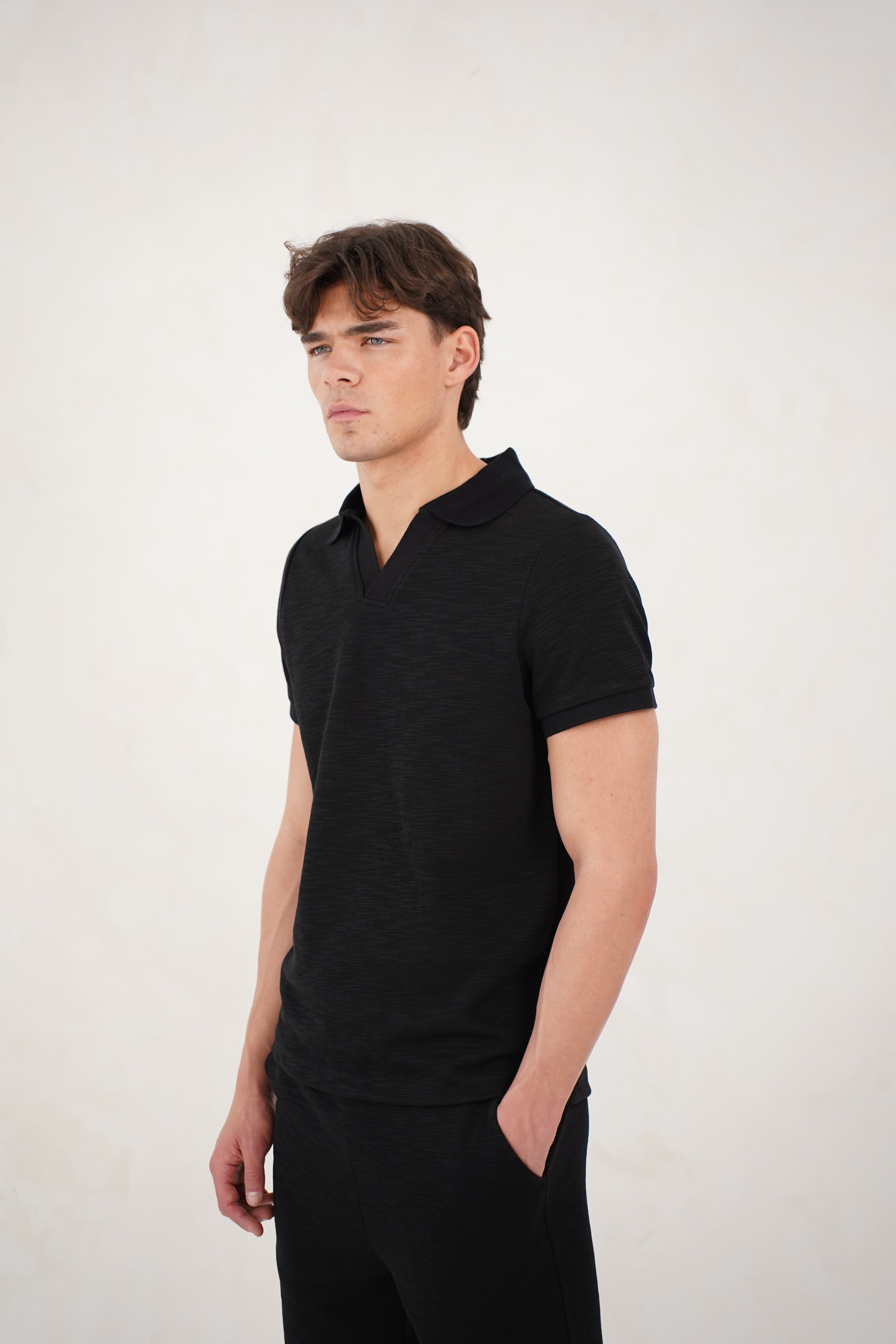 CAPO Jersey Slub Cuban Black Polo Shirts