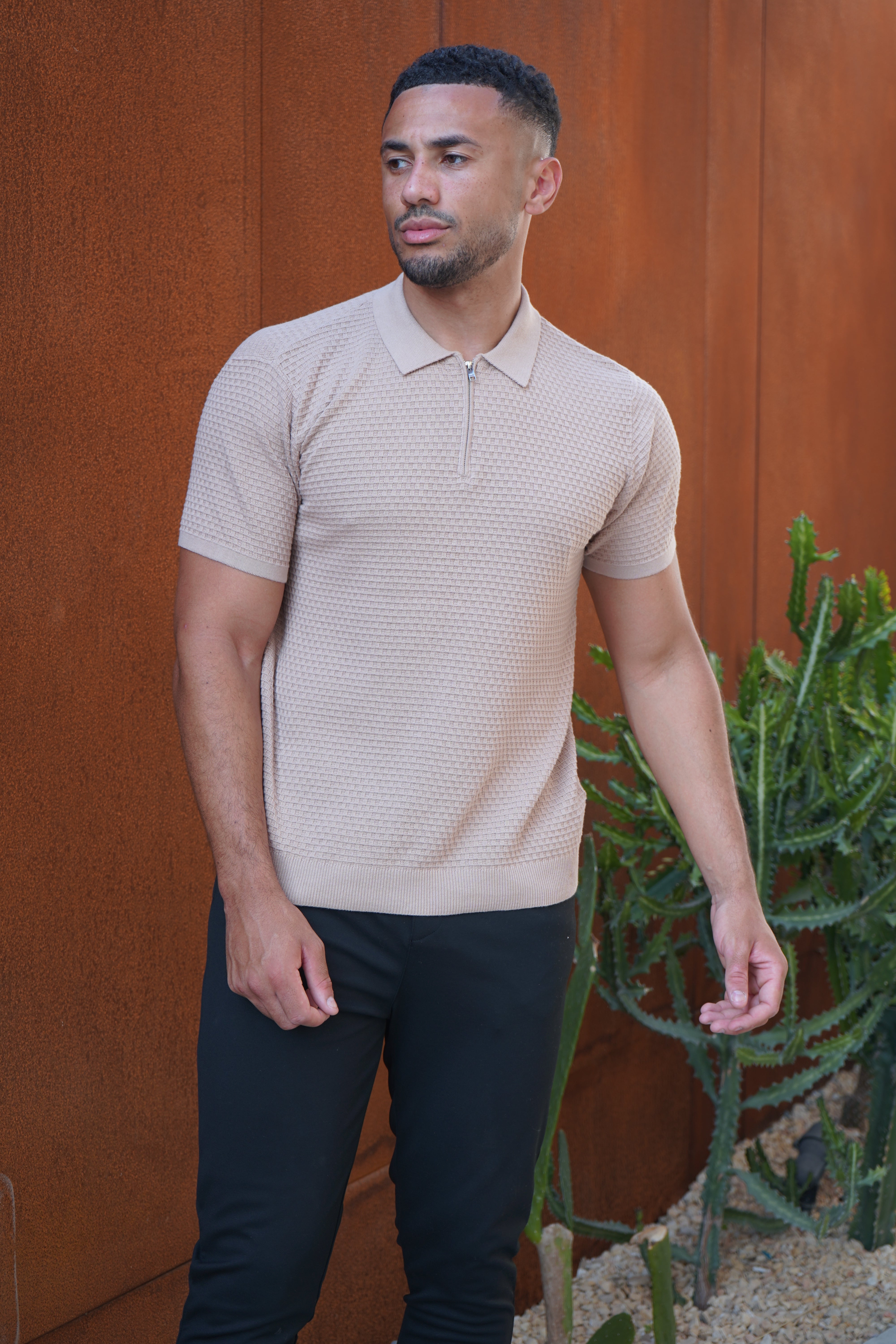 CAPO Micro Square Taupe Polo Shirt