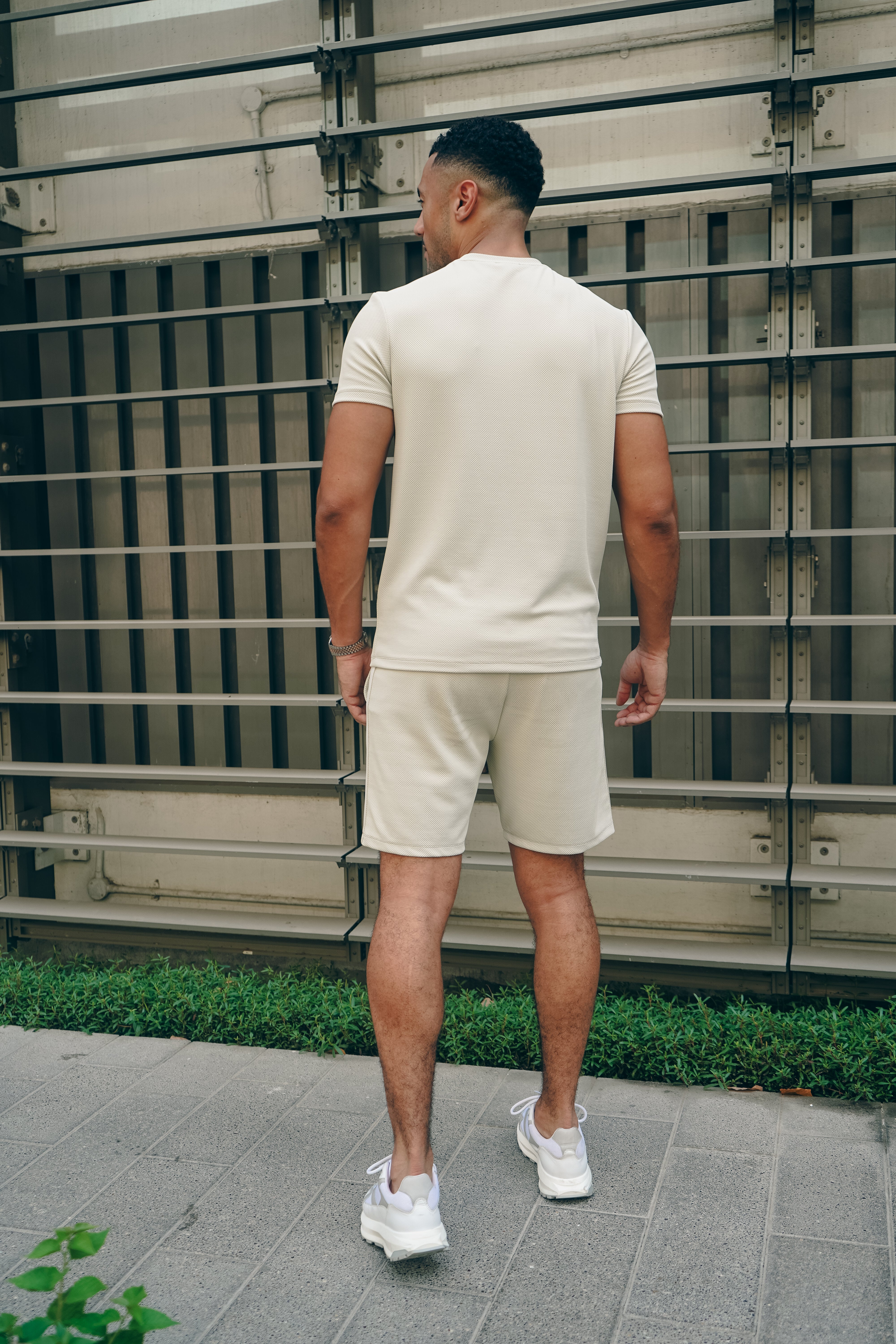 Back view CAPO Textured Tape Light Beige Shorts