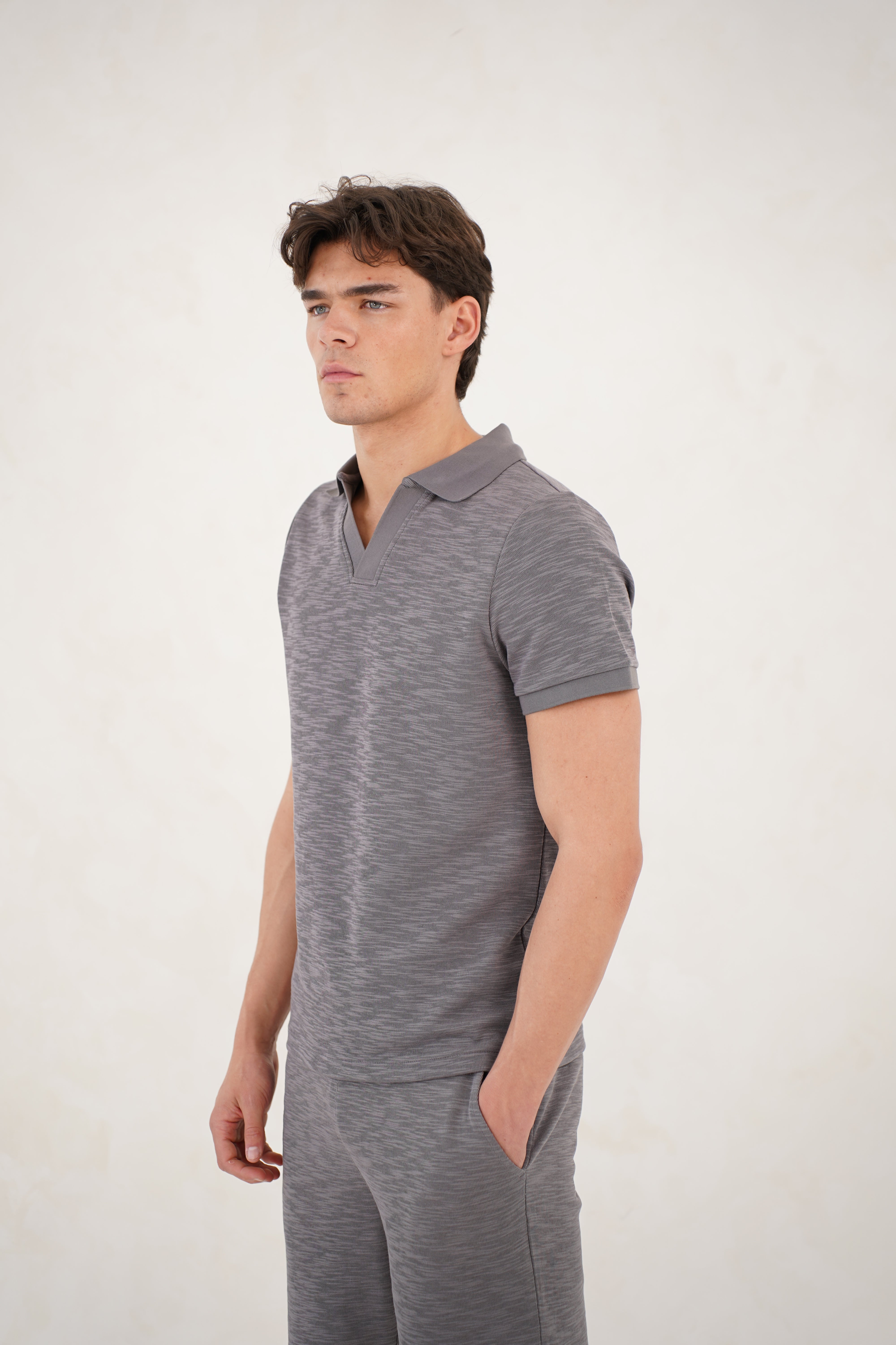 CAPO Slub Cuban Charcoal Polo Shirt