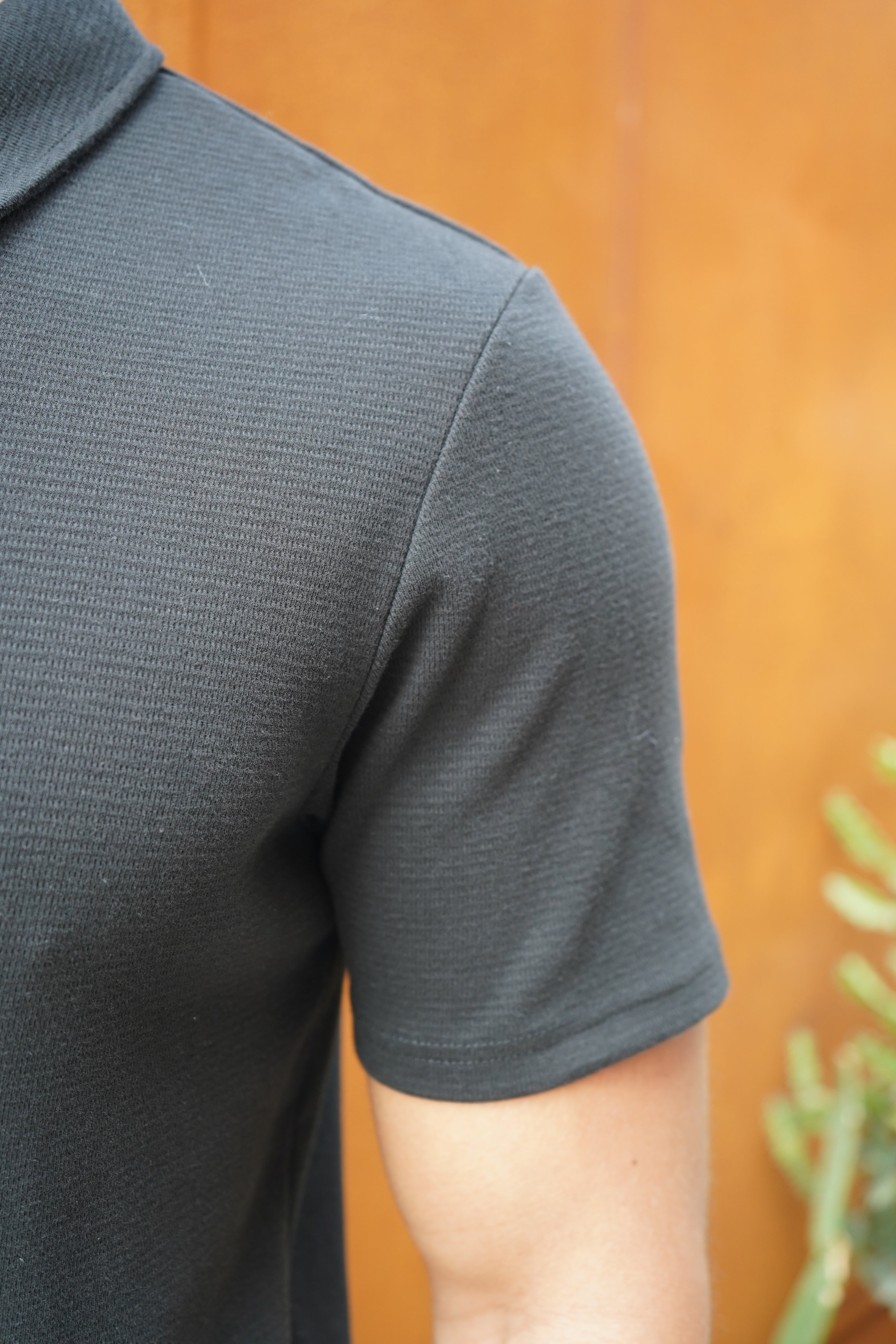 CAPO Textured Black Zip-Up Polo Shirt