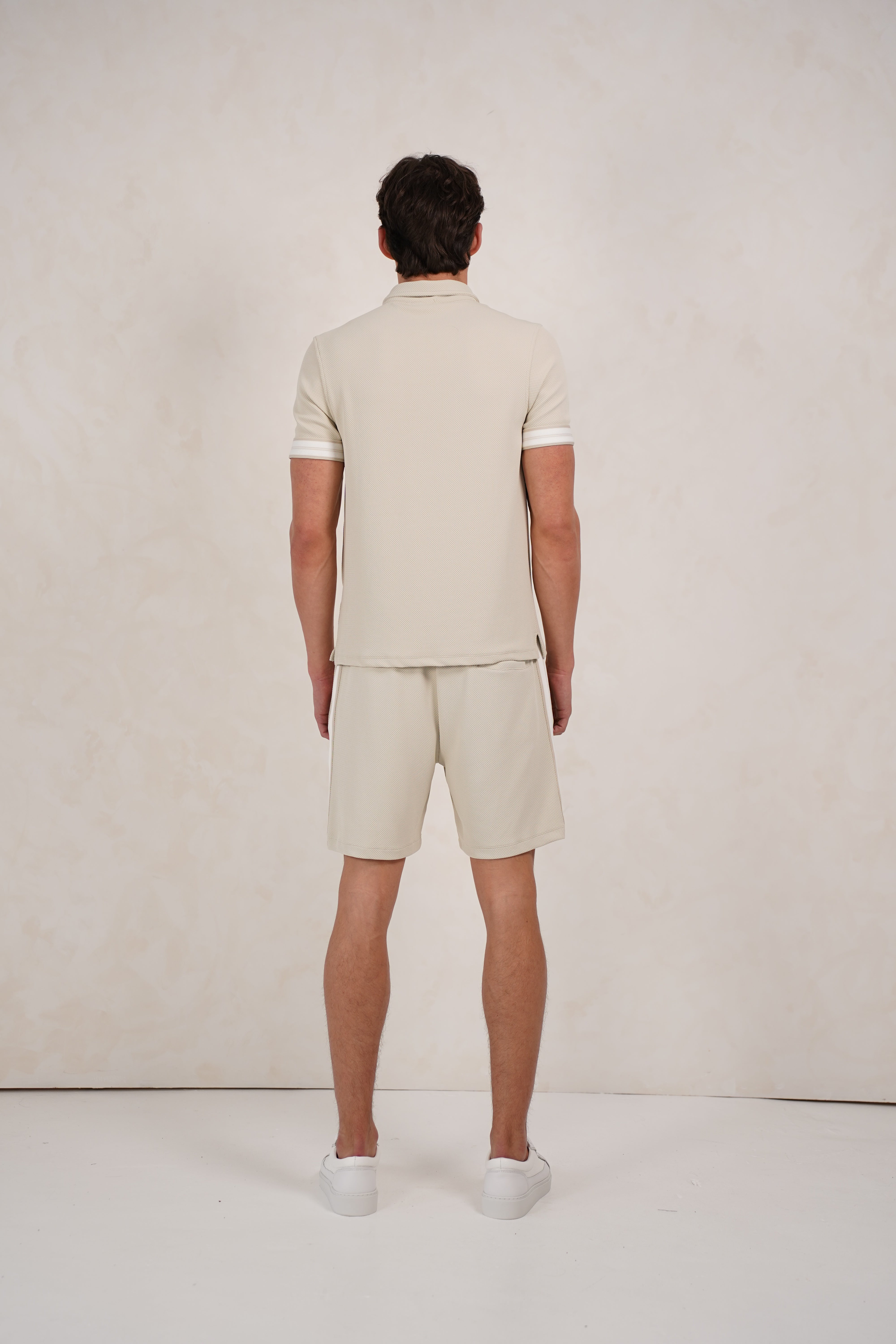 Back view CAPO Textured Tape Light Beige Shorts