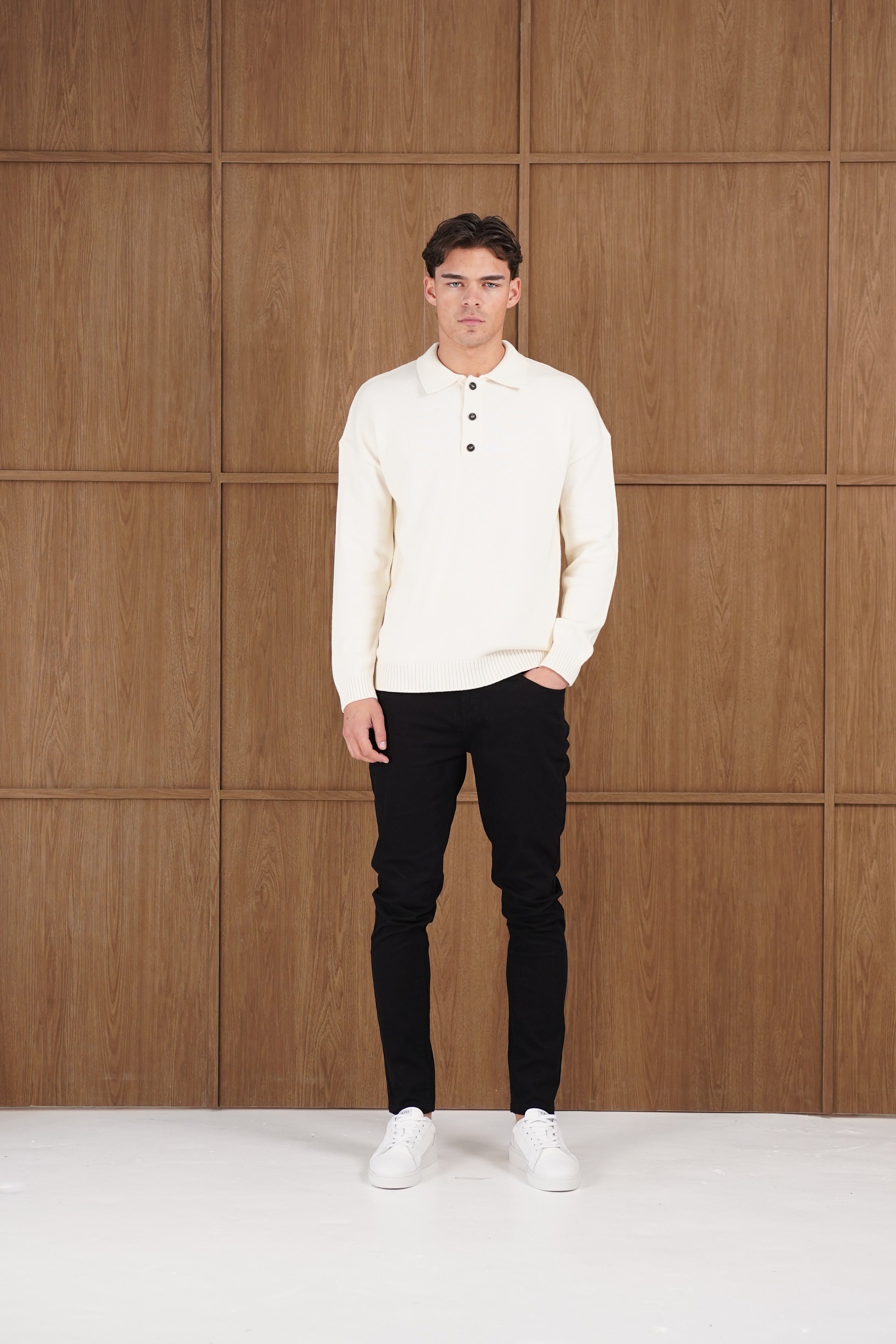 CAPO Button L/S Cream Polo Shirt