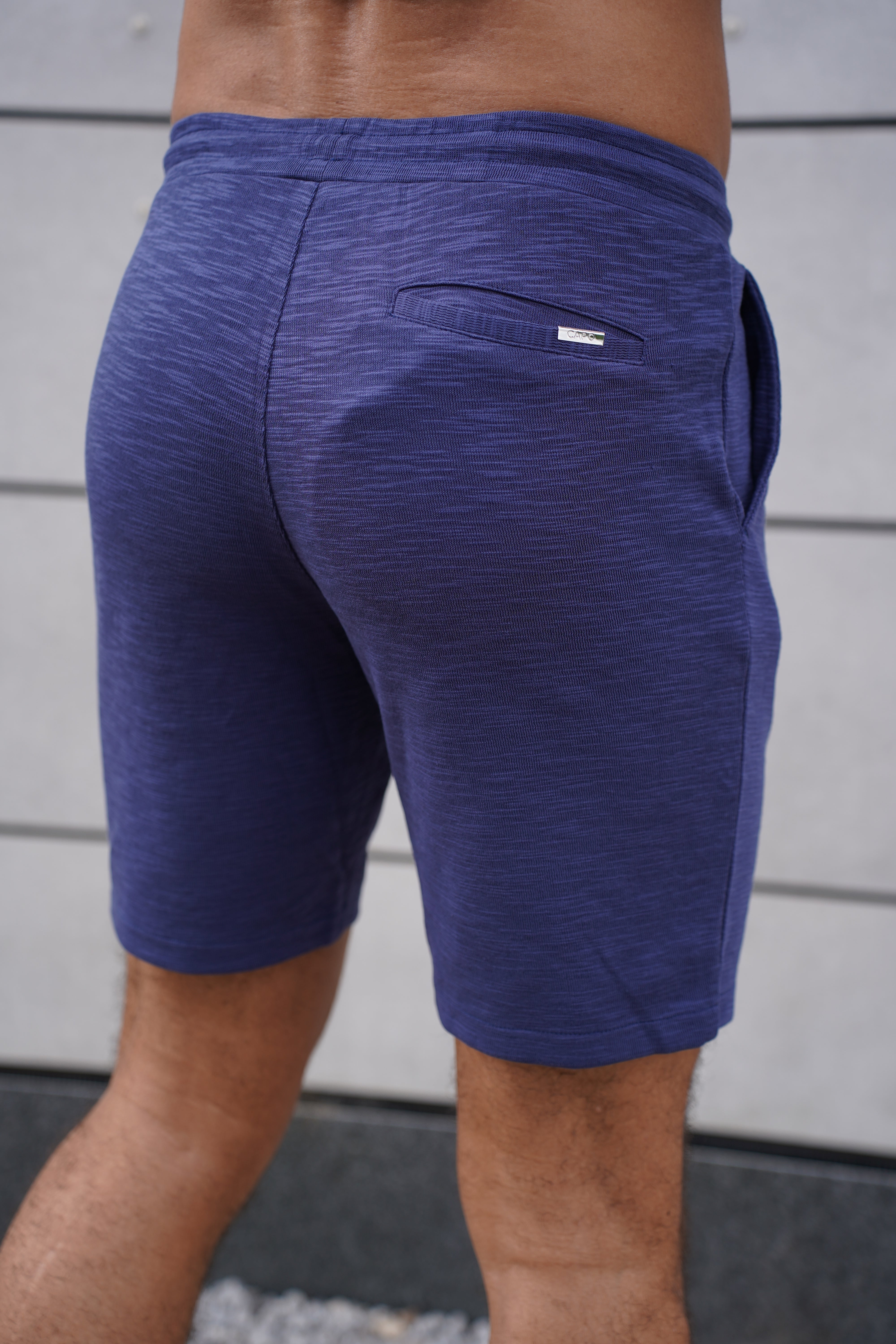 Back view of CAPO Jersey Slub Navy Shorts