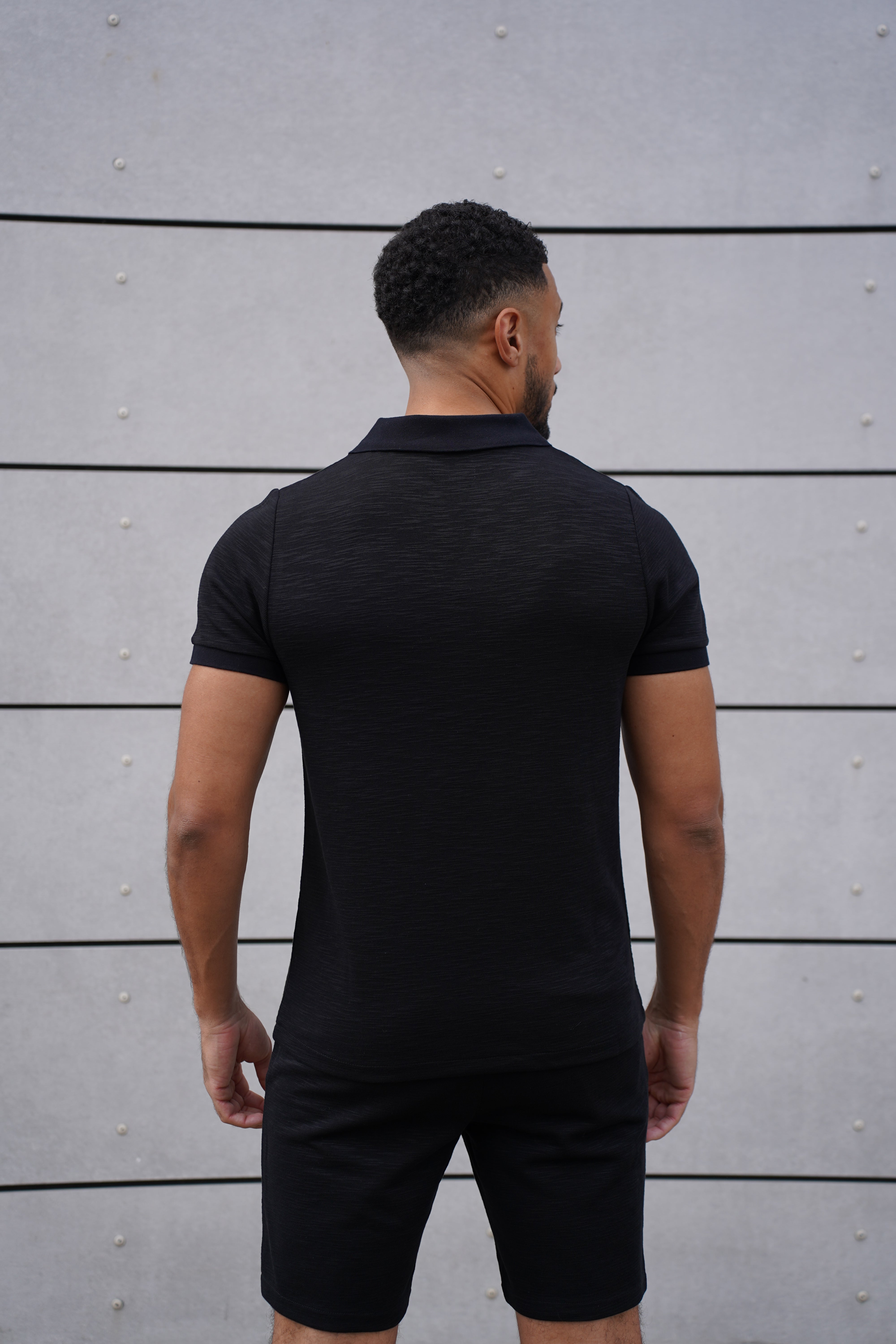 CAPO Jersey Slub Cuban Black Polo Shirts