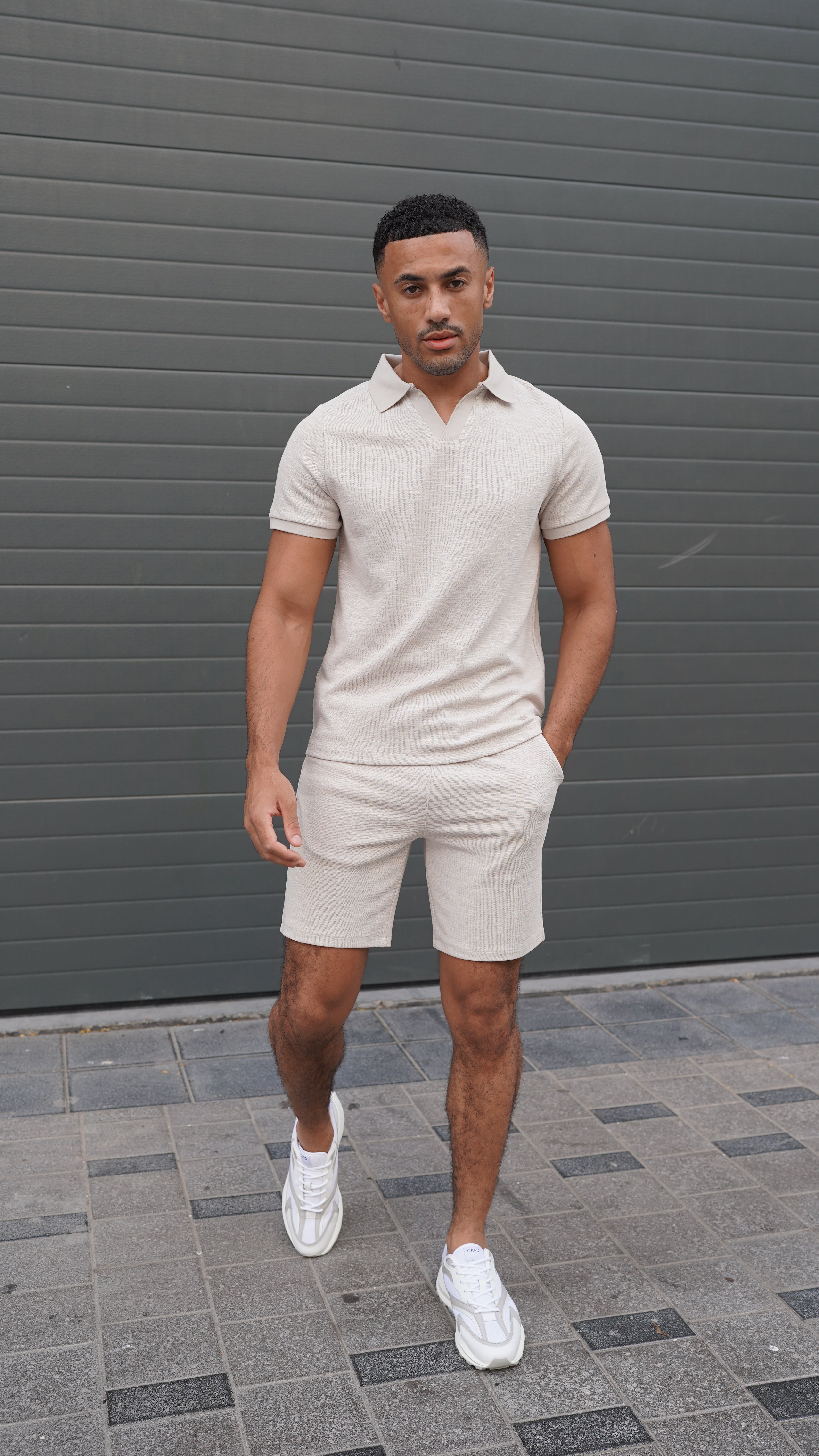 Model view Jersey Slub Stone Grey Shorts