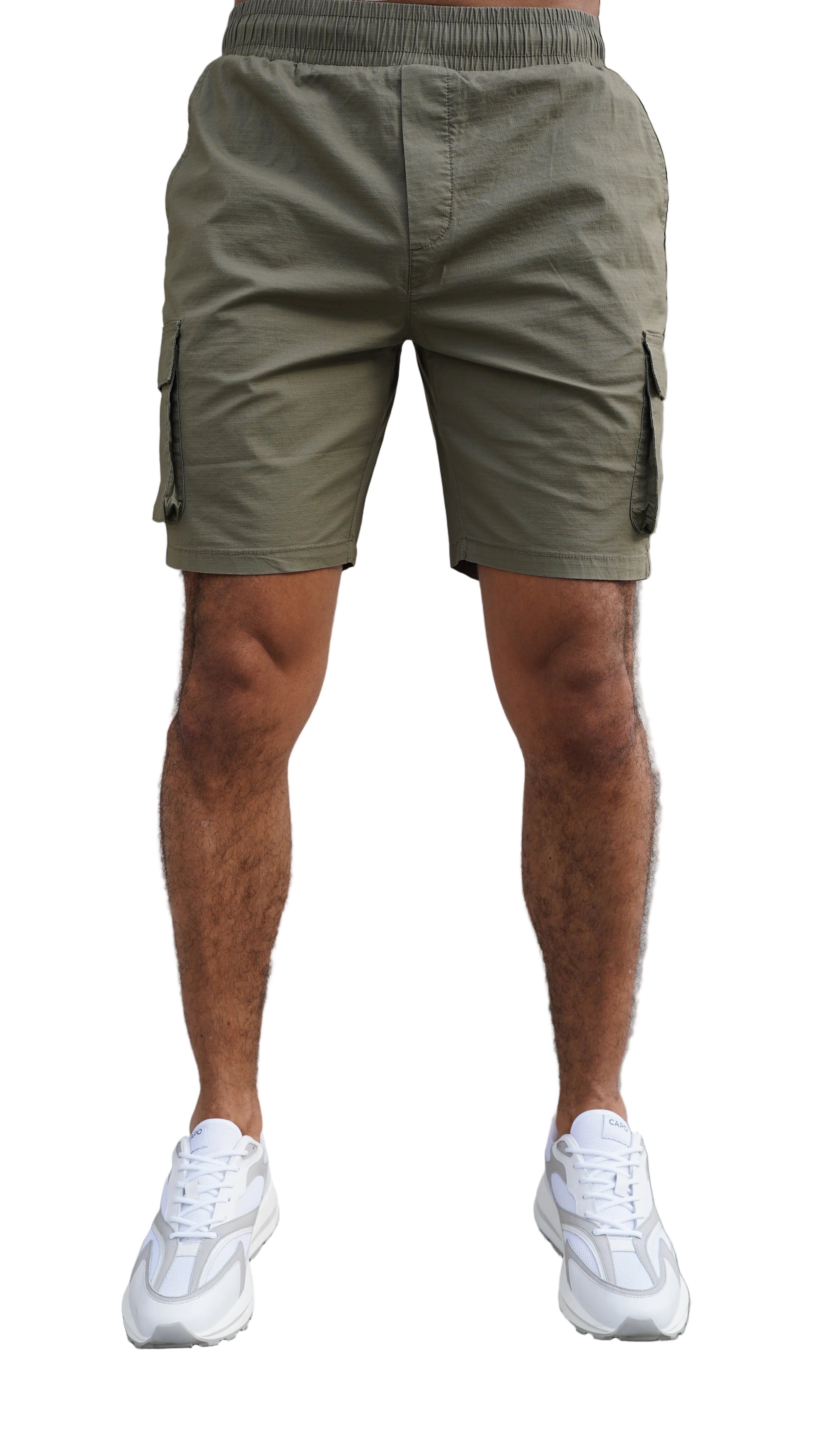 Front view of CAPO Utility Cotton Cargo Olive Shorts