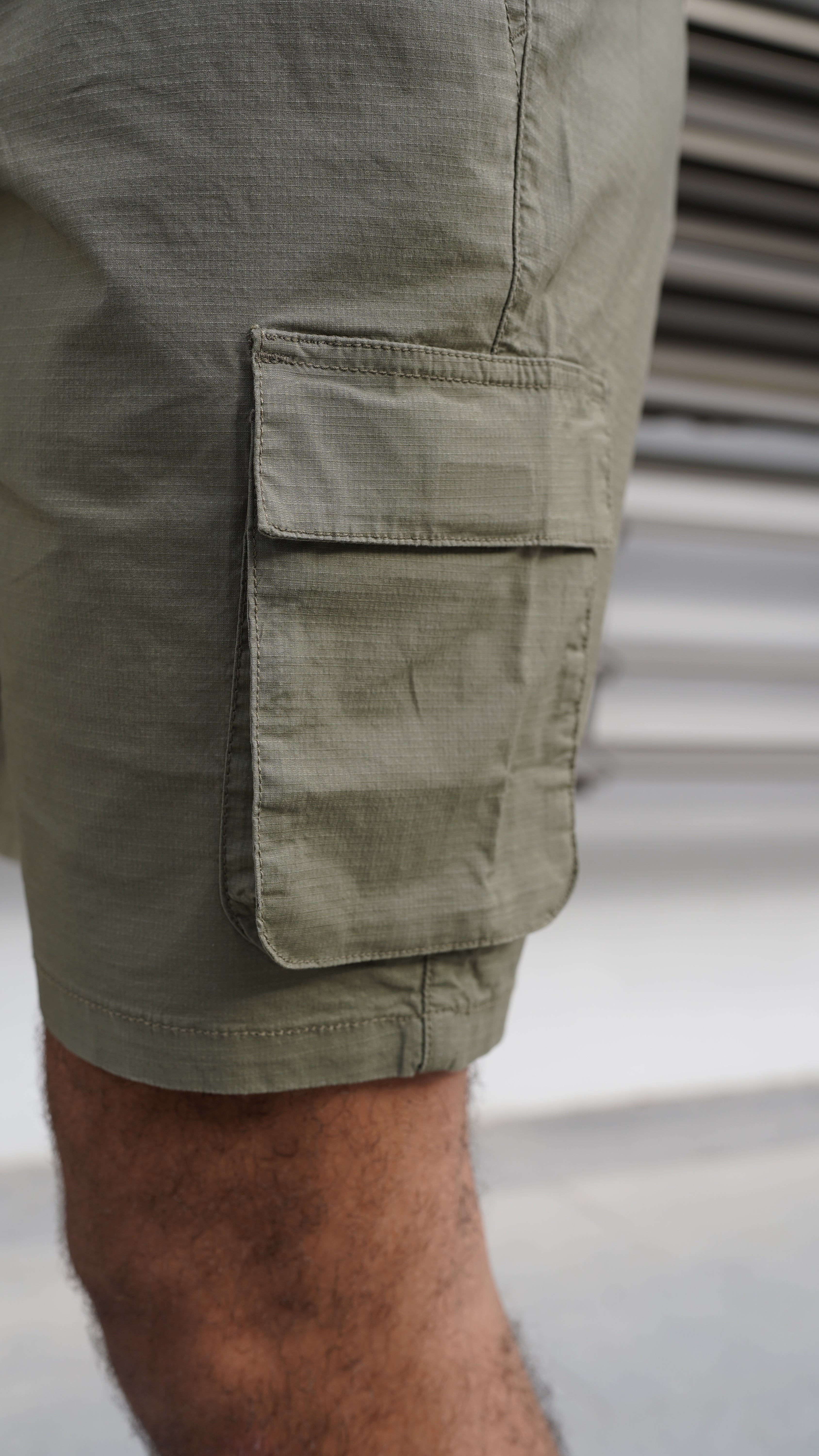 Pocket view of CAPO Utility Cotton Cargo Olive Shorts