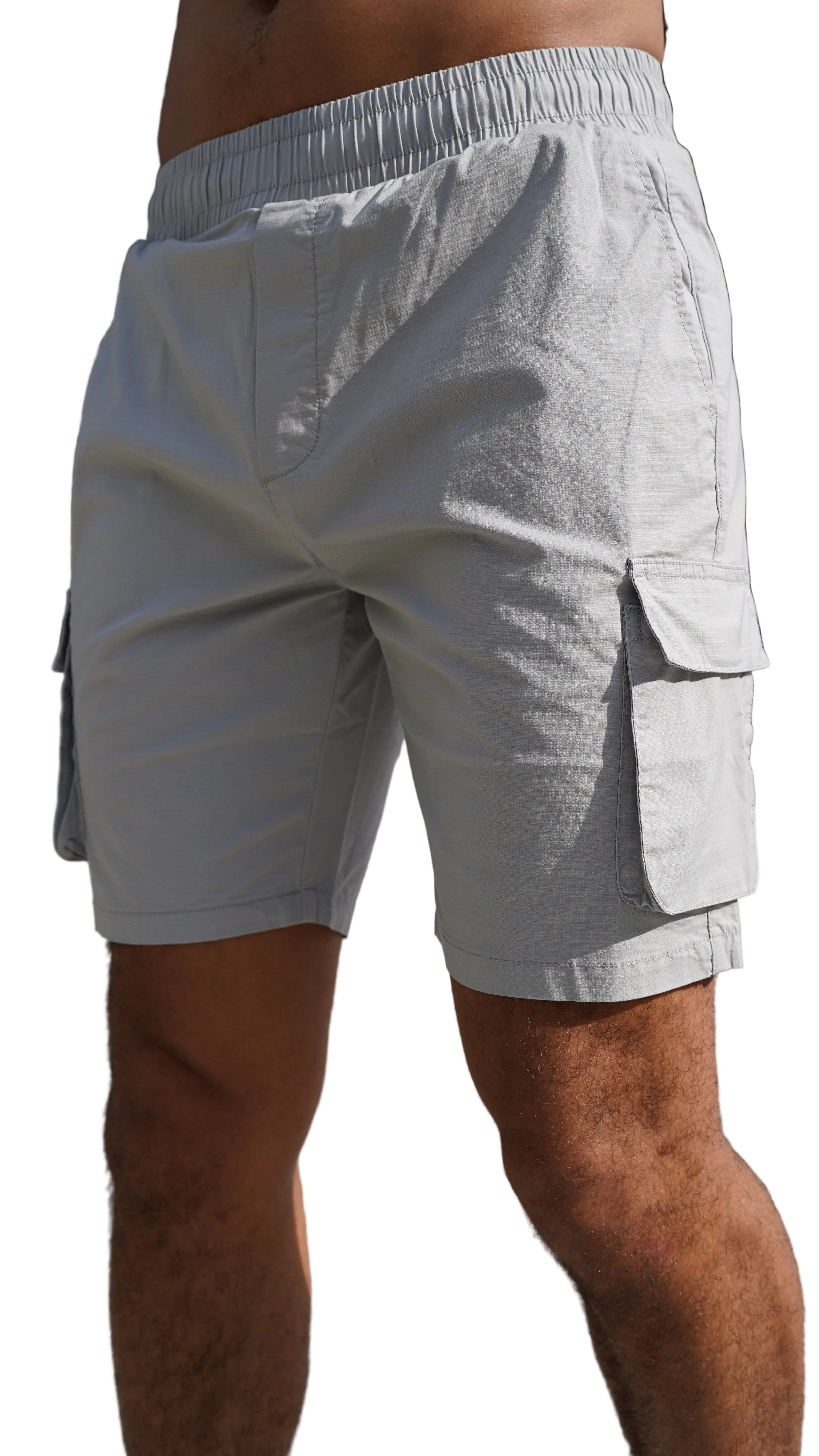 Front view of CAPO Utility Cotton Light Grey Cargo Shorts