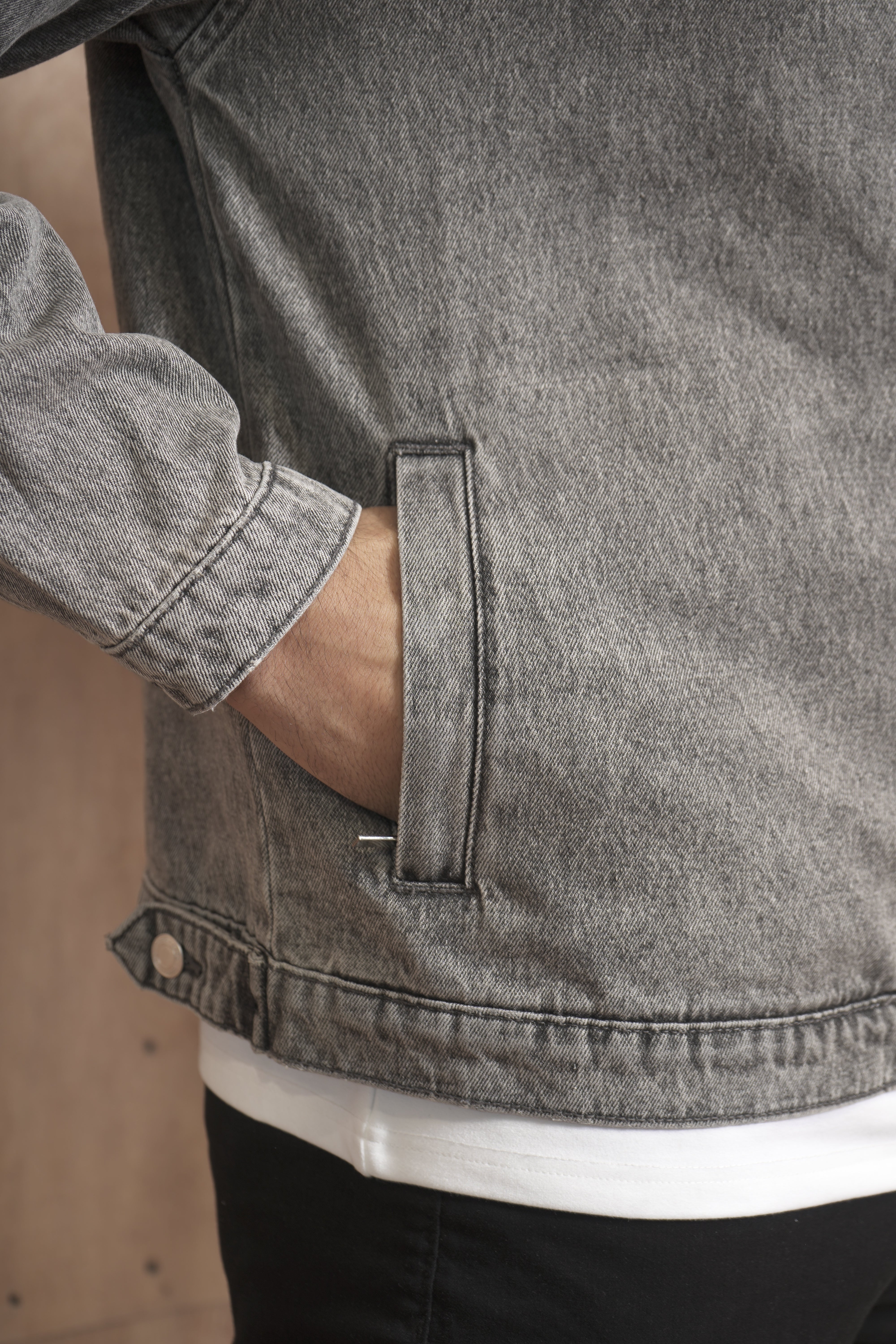 CAPO Washed Black Zip-Up Denim Jacket