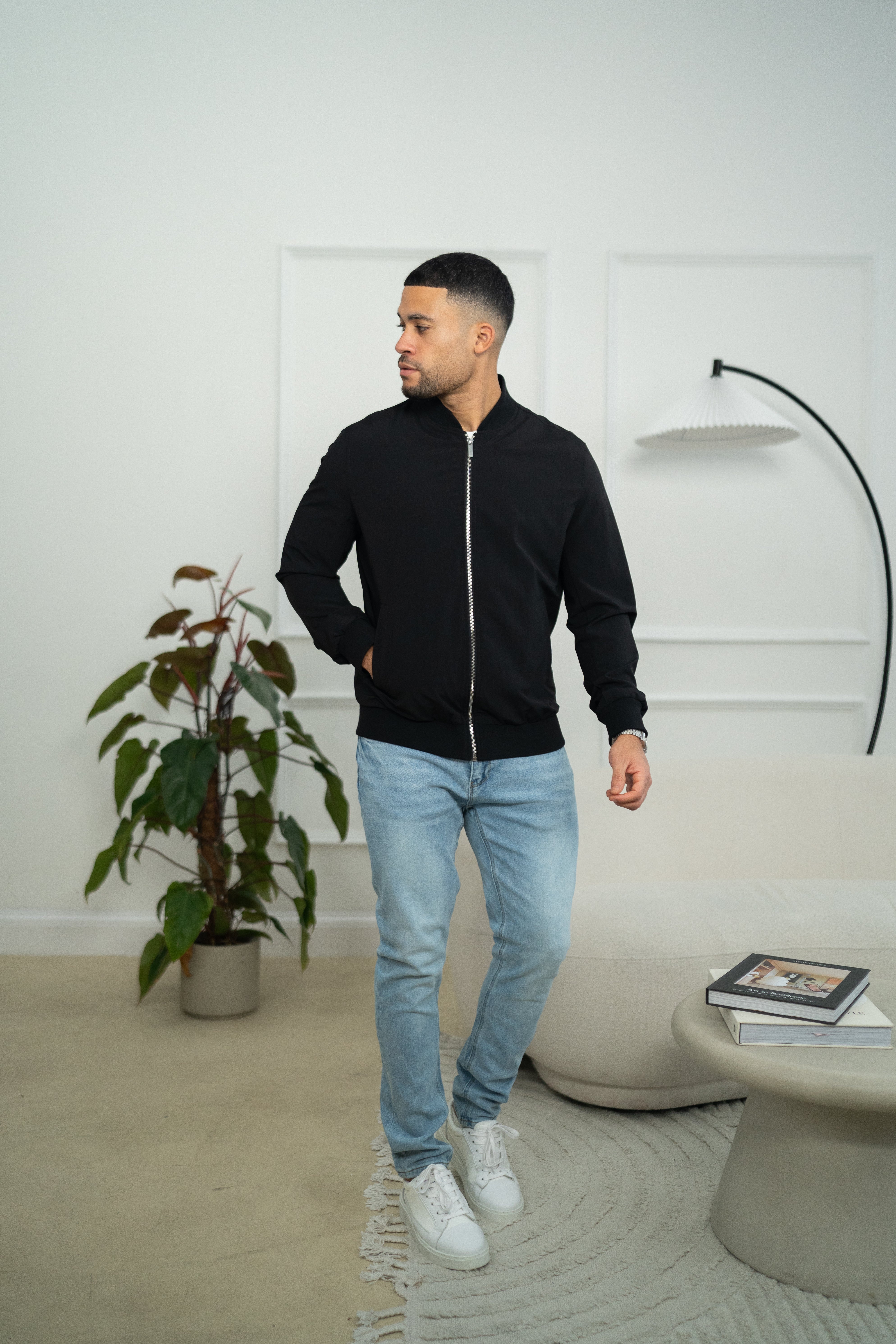 Front Model View of CAPO Bomber Black Jacket