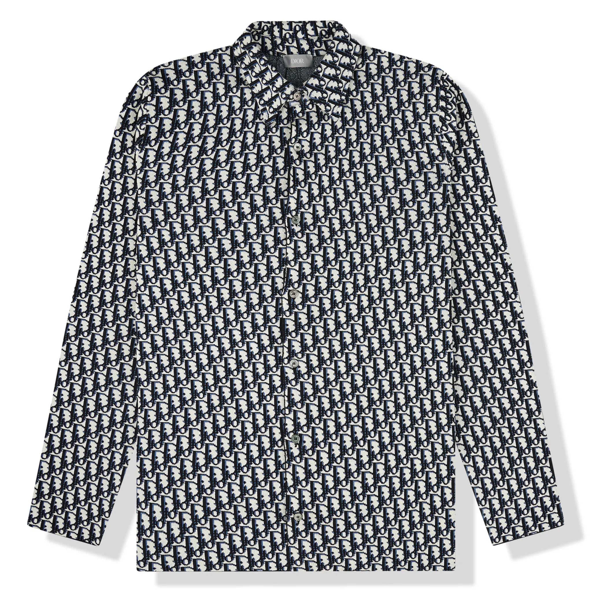 Image of Dior Oblique Beige Navy Blue Cotton Knit Overshirt