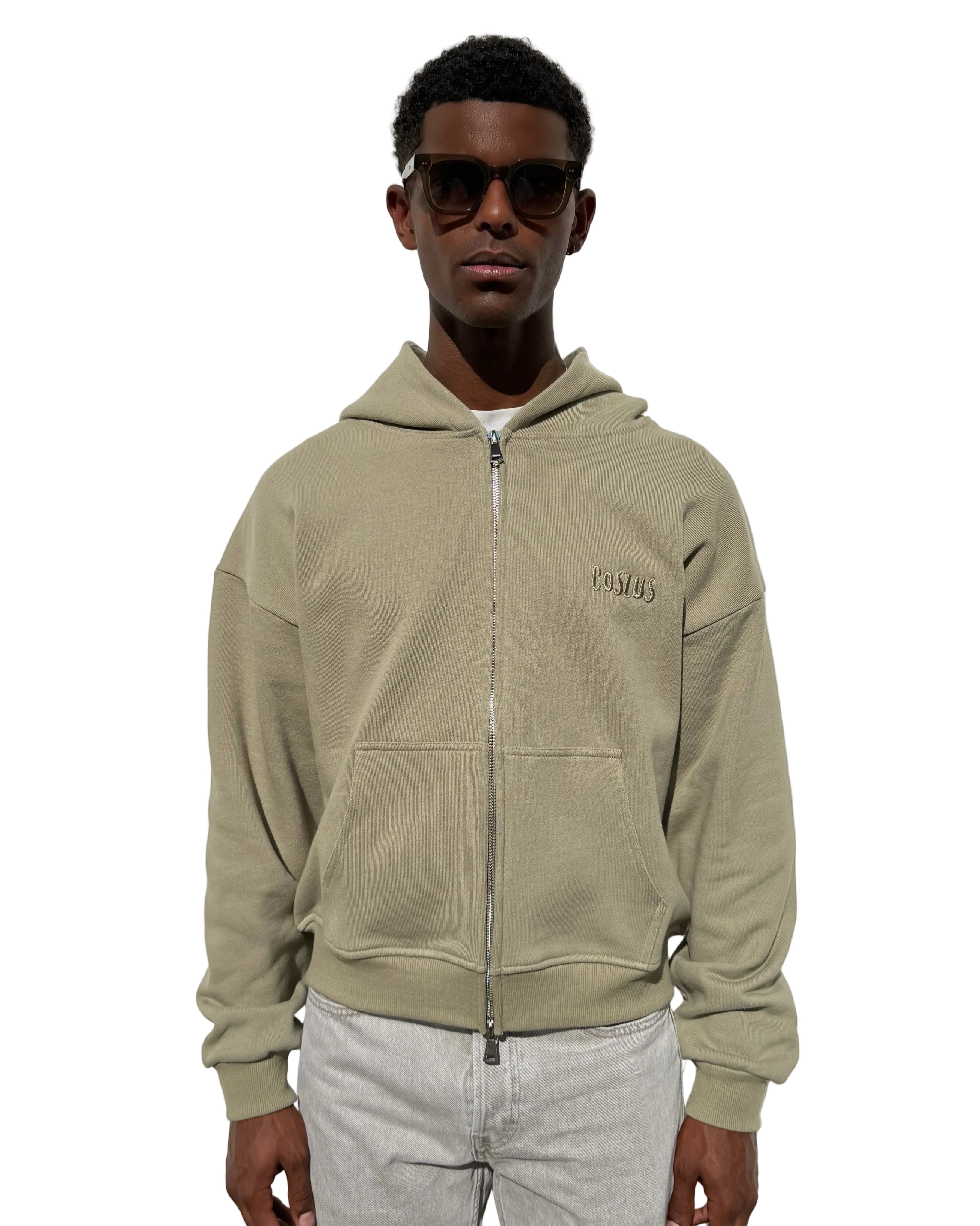 Coszus Embroidered Sage Zip-Up Hoodie