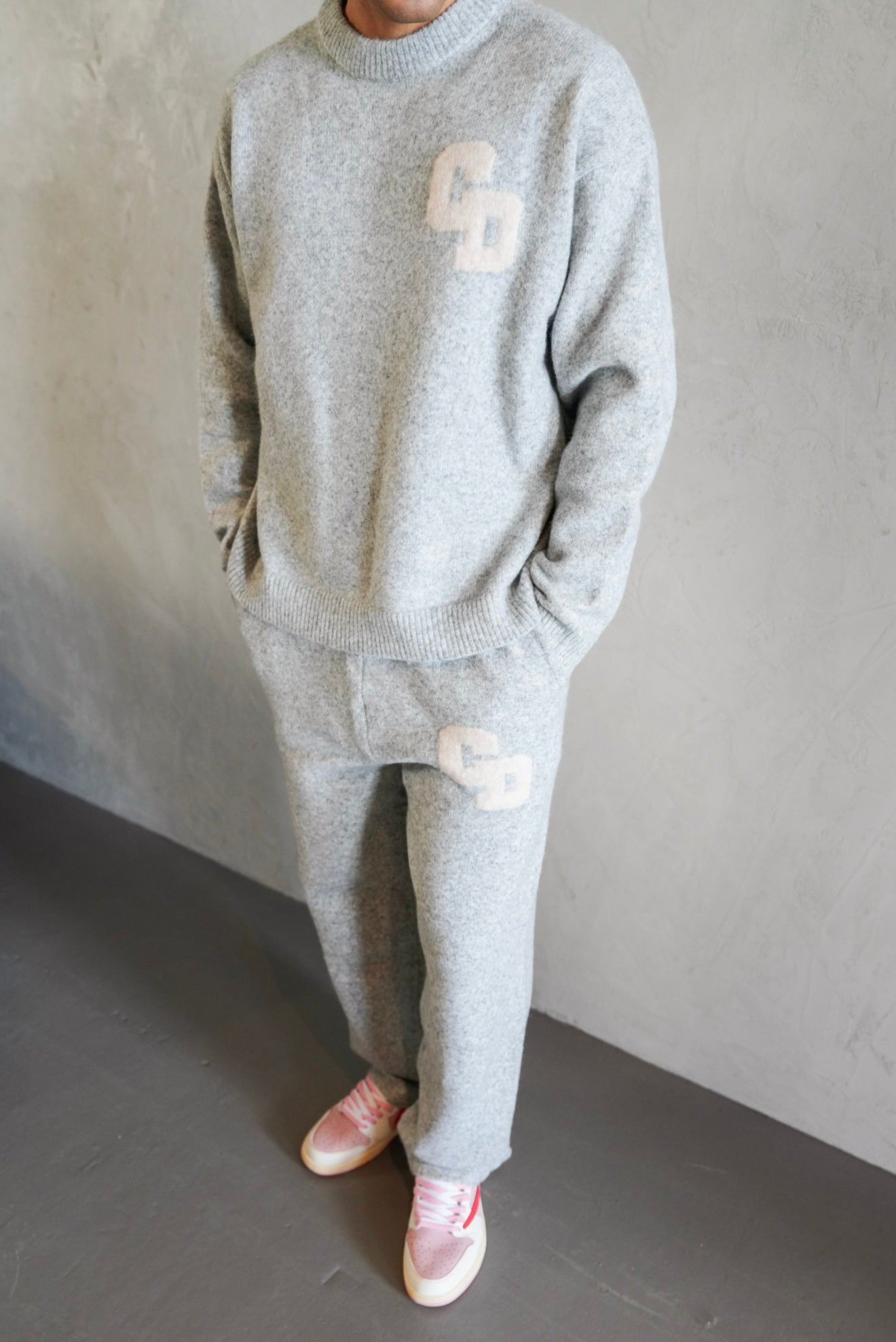 Model view of Cardair CD Logo Knit Grey Sweatshirt