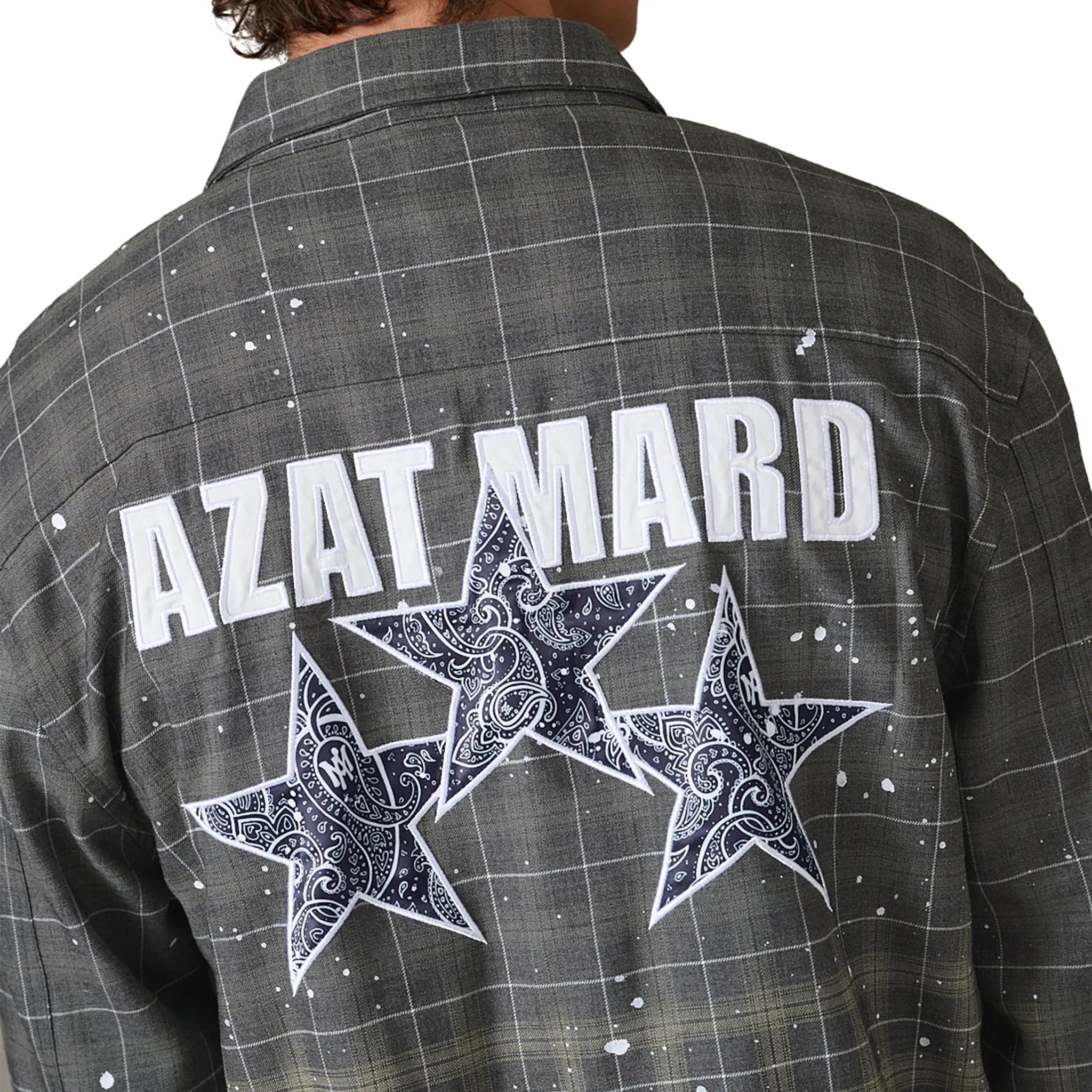 Back model view of Azat Mard Grey Star Check Shirt AW21101