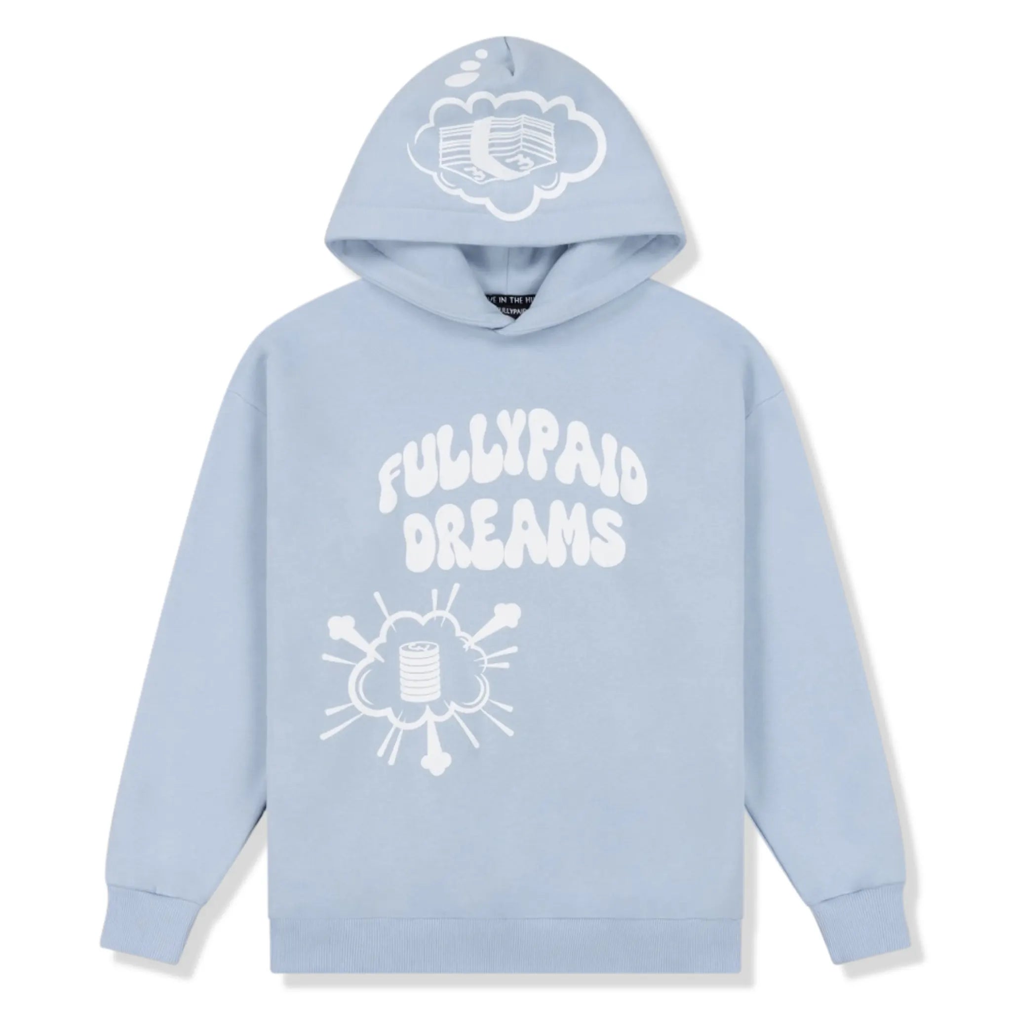 Front view of Fully Paid Dreams Sky Blue White Hoodie
