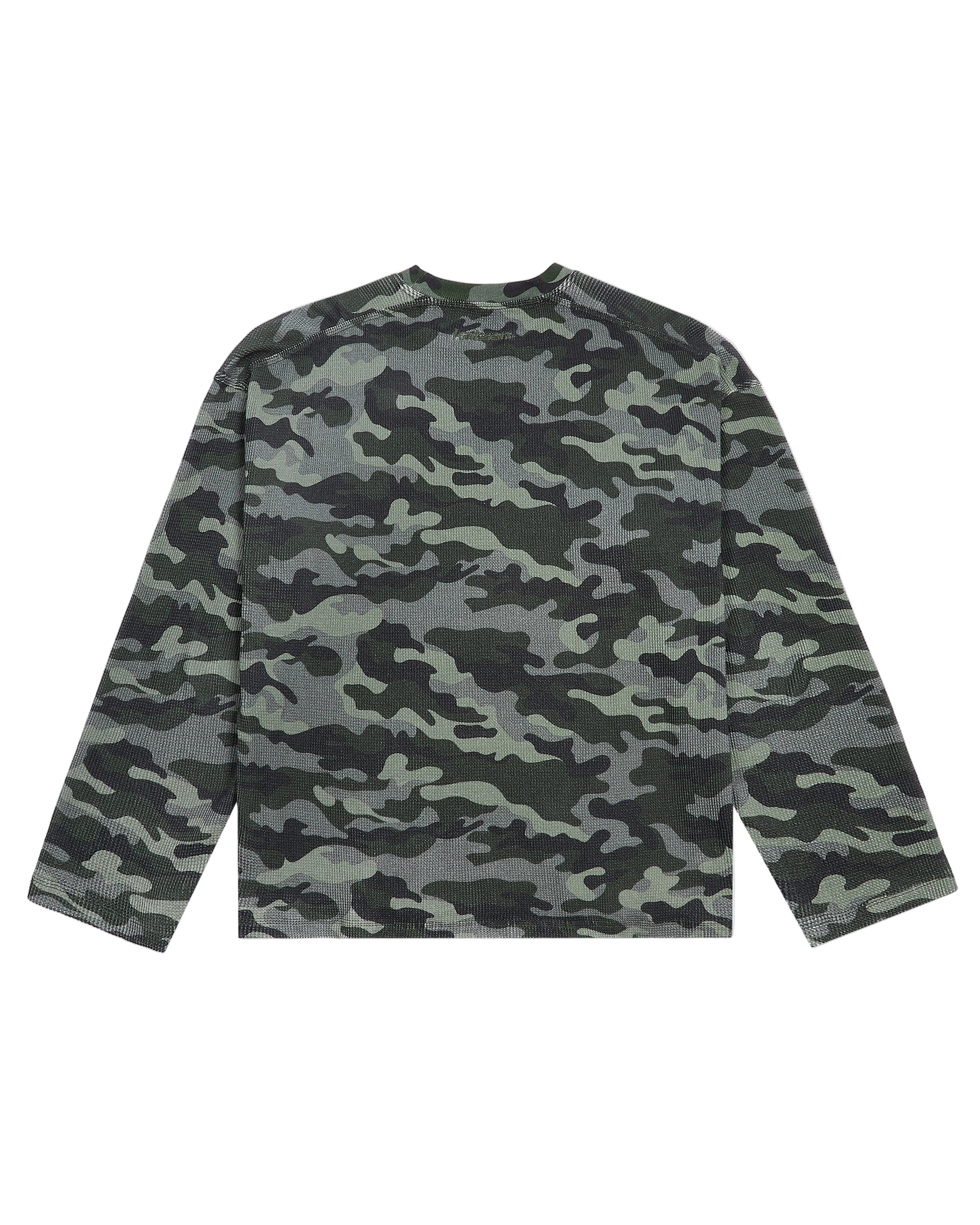 Back view of Kaizen Market Waffle Camo L/S T-shirt