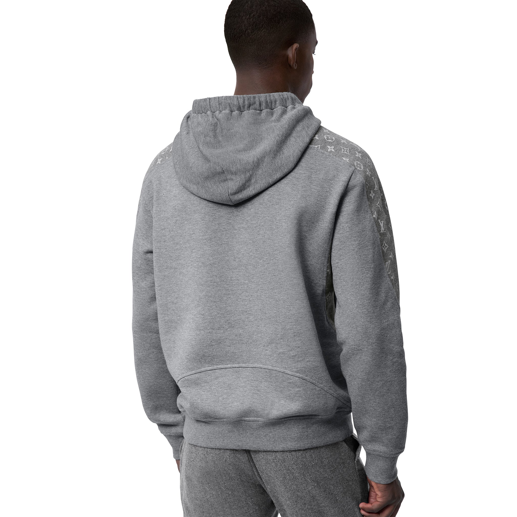 Model back of Louis Vuitton LV Monogram Circle Cut Grey Hoodie