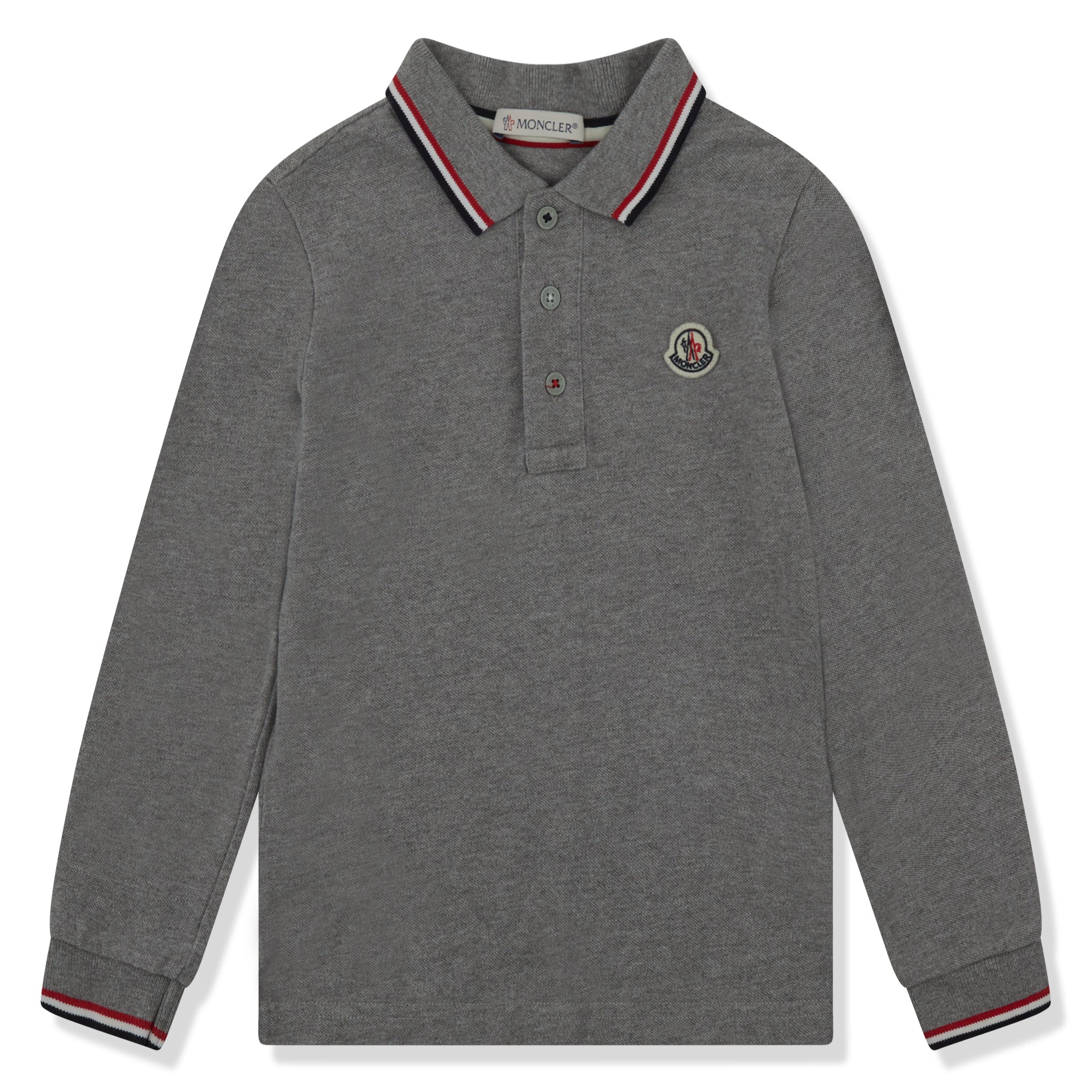 Image of Moncler Enfant Pique Cotton L/S Grey Polo Shirt