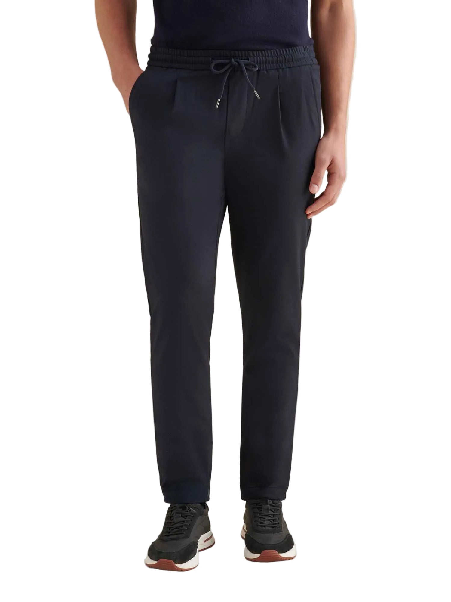 Peckham Rye Single Pleat Drawstring Navy Blue Trousers