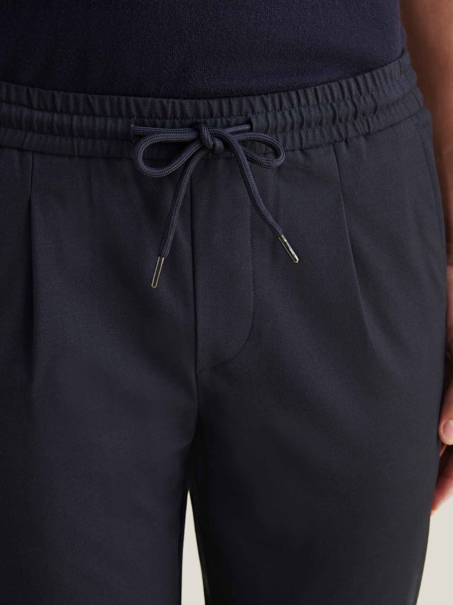 Peckham Rye Single Pleat Drawstring Navy Blue Trousers