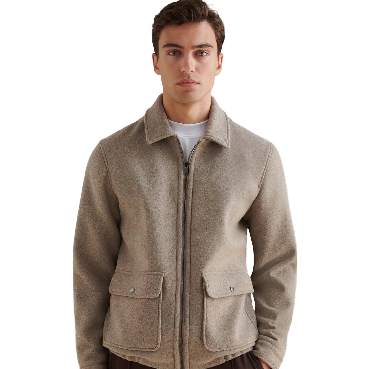 Peckham Rye Wool Blend Simply Taupe Bomber Jacket