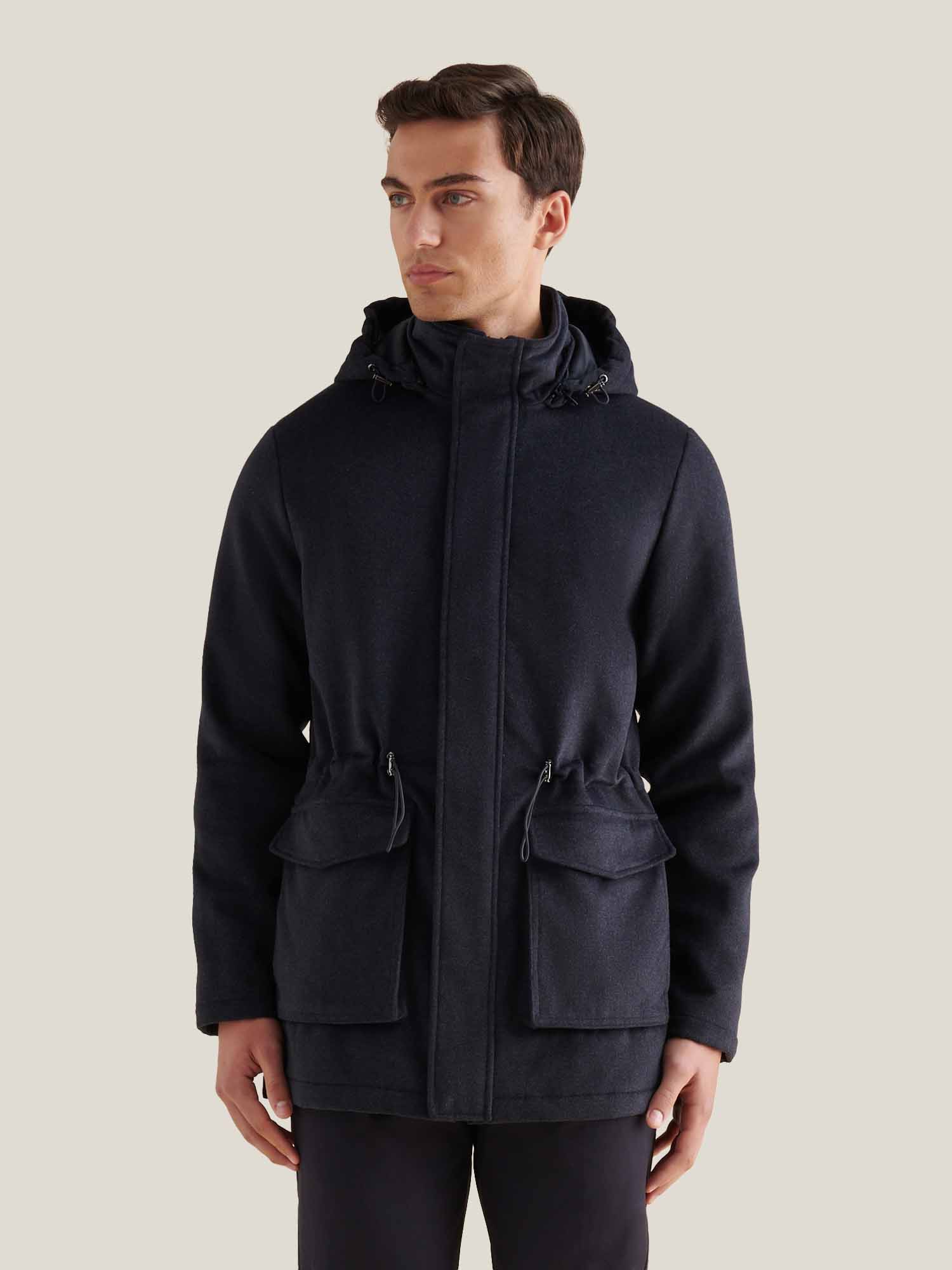 Peckham Rye Wool Blend Dark Sapphire Navy Padded Parka Jacket