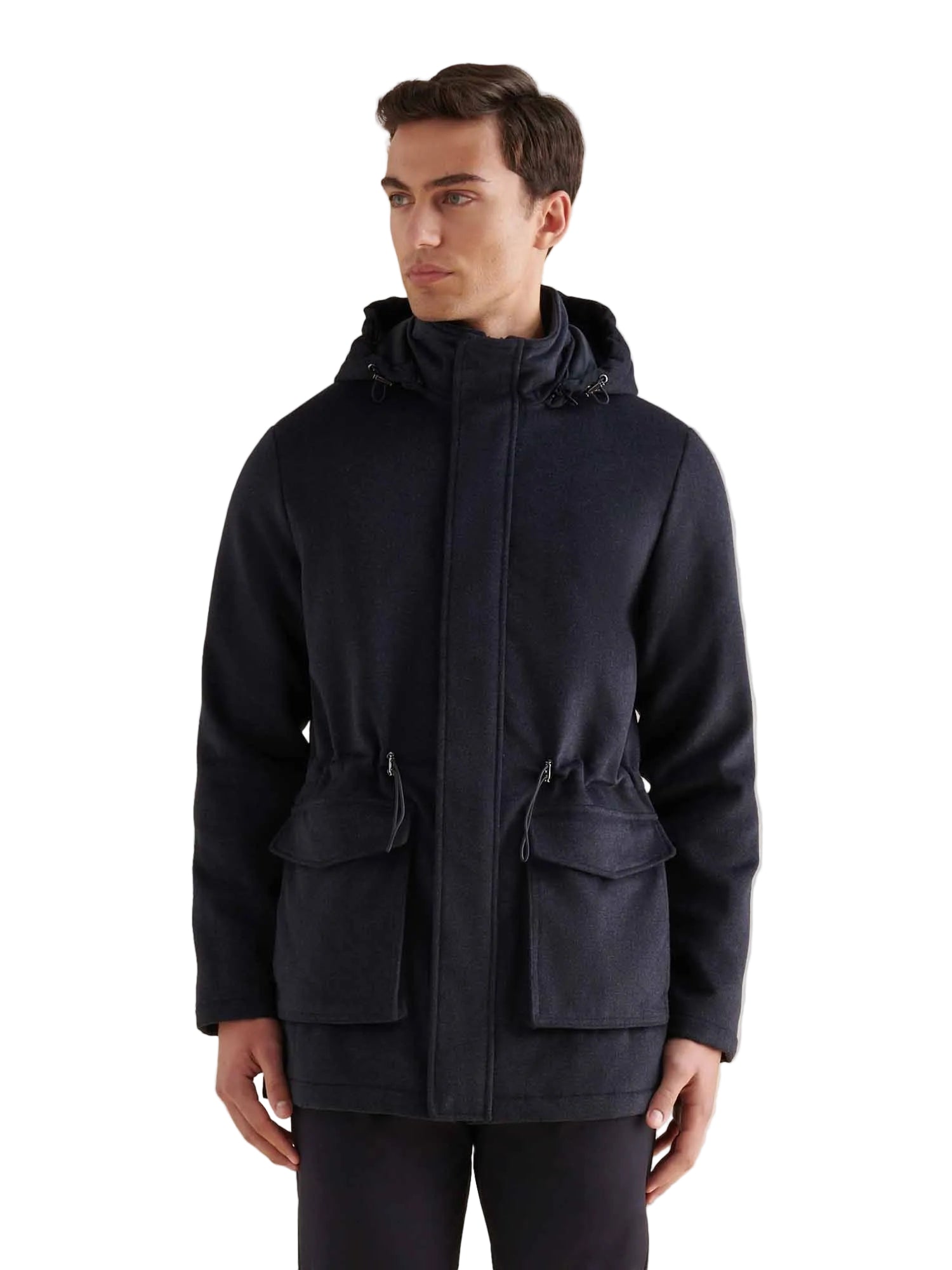 Peckham Rye Wool Blend Dark Sapphire Navy Padded Parka Jacket